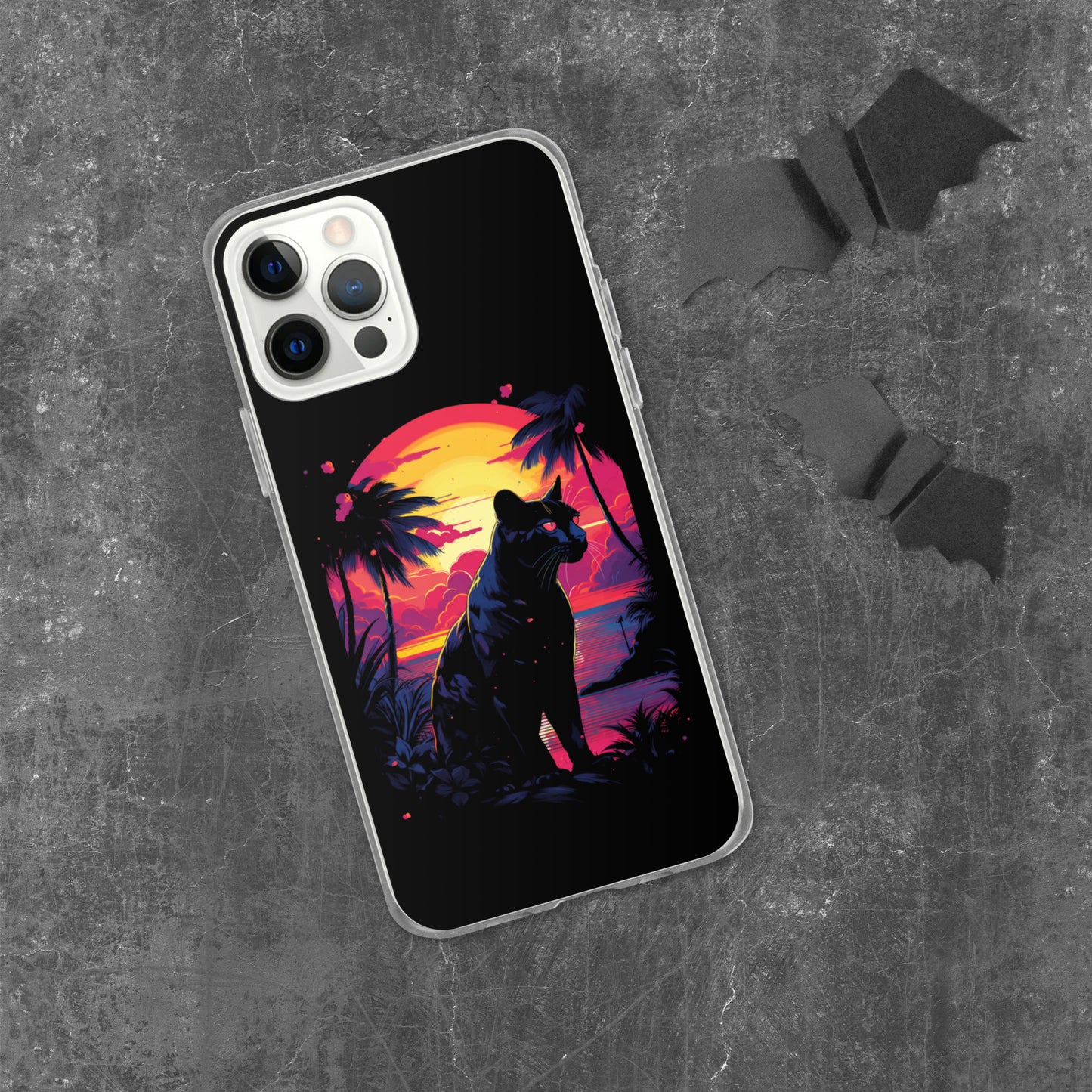 Panther Case for iPhone®, flexible, solid, black, fits various models, palm tree, sunset