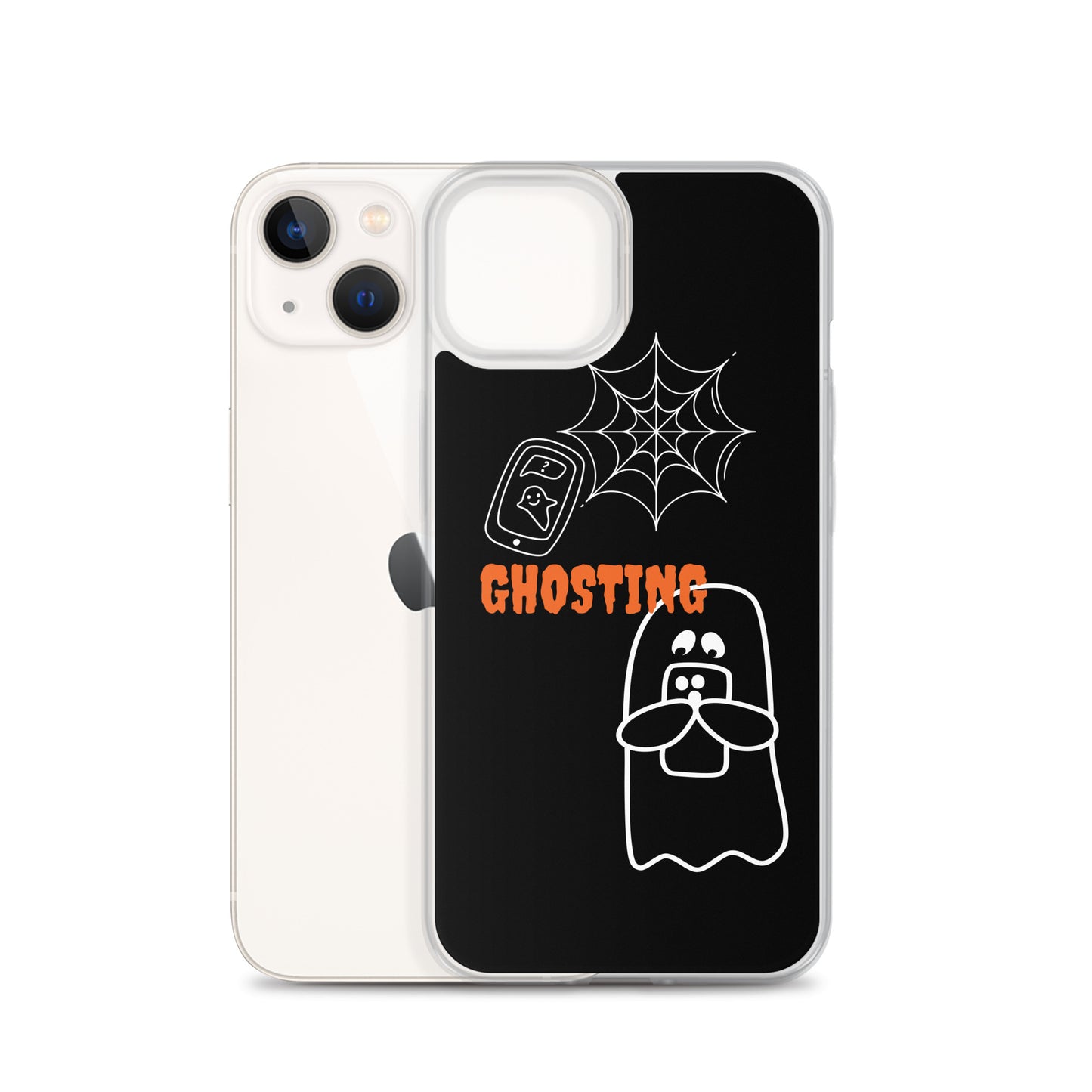 Clear Case for iPhone® with guosting theme, image of ghost and spider web