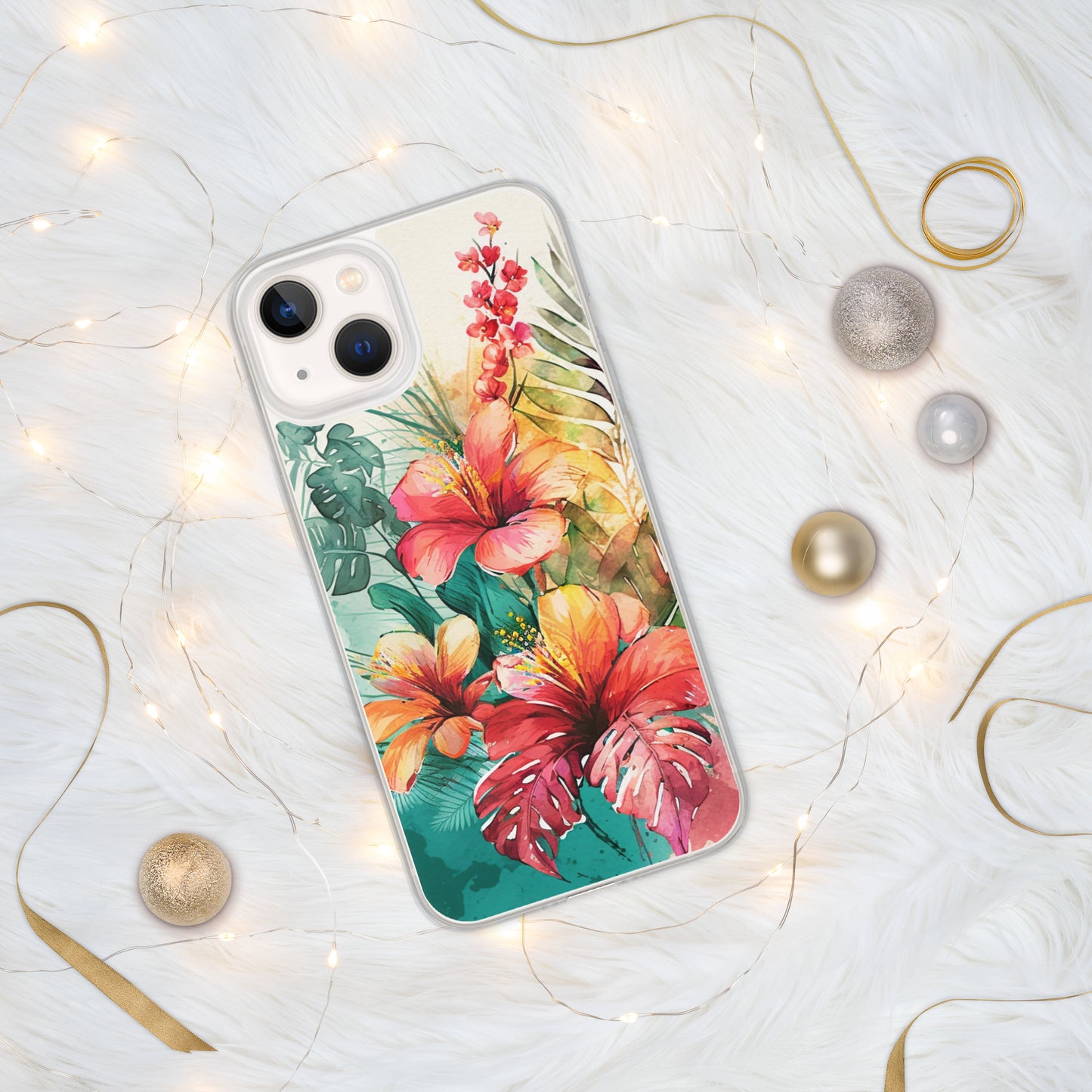 Clear Case for iPhone®floral, hibiscus flowers, colors of oranges and apricots, peaches, multiple sizes