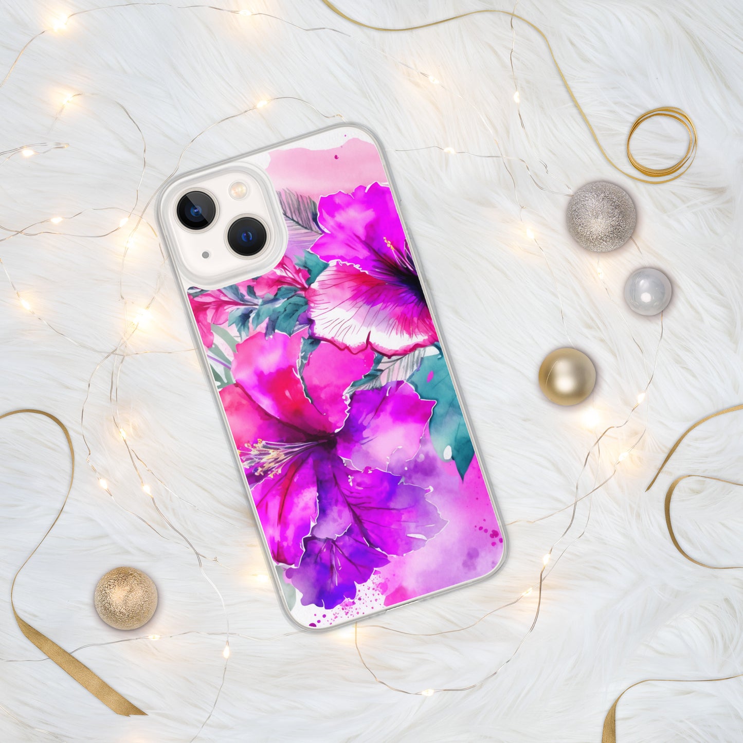 Clear Case for iPhone®, pink and purple hibisuc flower design, floral, multiple sizes