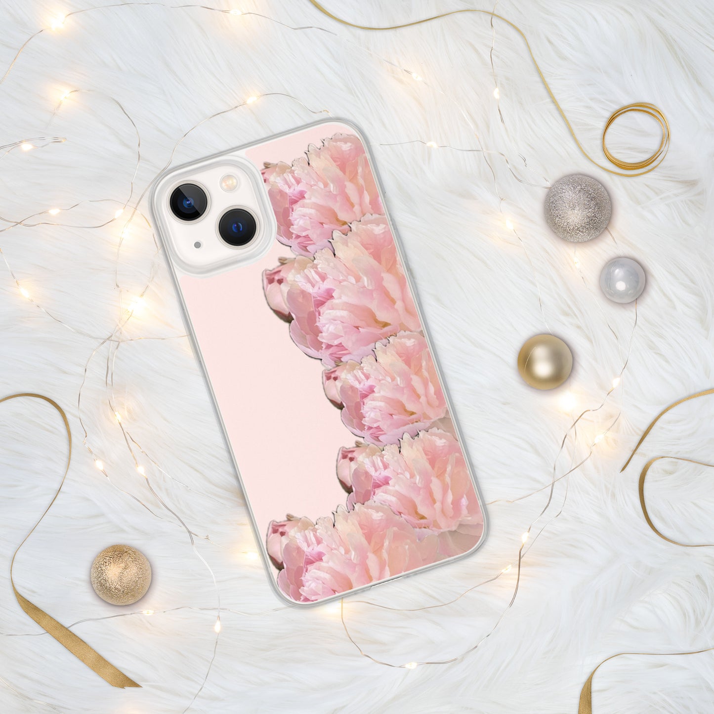 Pink Case for iPhone®, pink floral design of peonies on a pink background, accommodates many models of iPhone