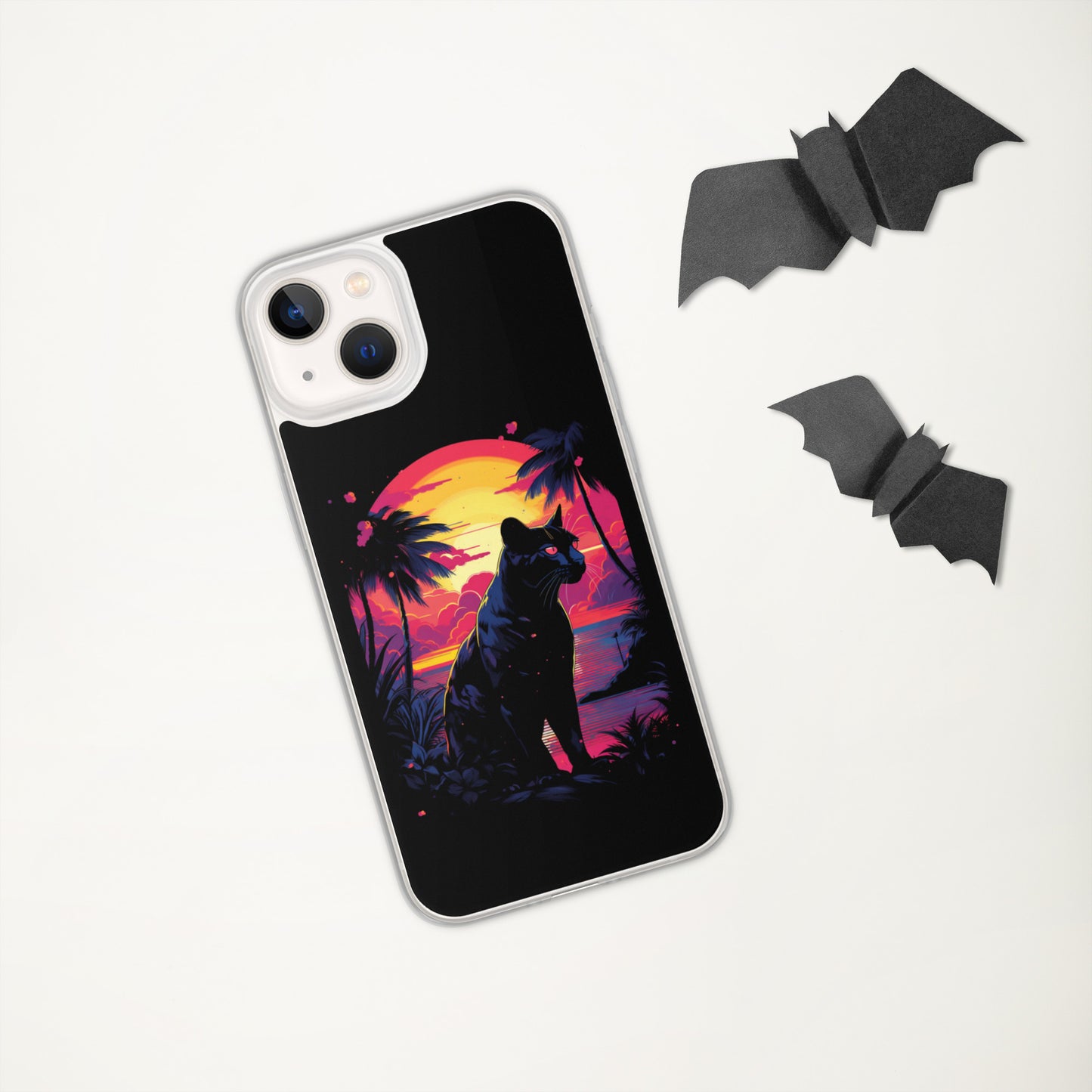 Panther Case for iPhone®, flexible, solid, black, fits various models, palm tree, sunset