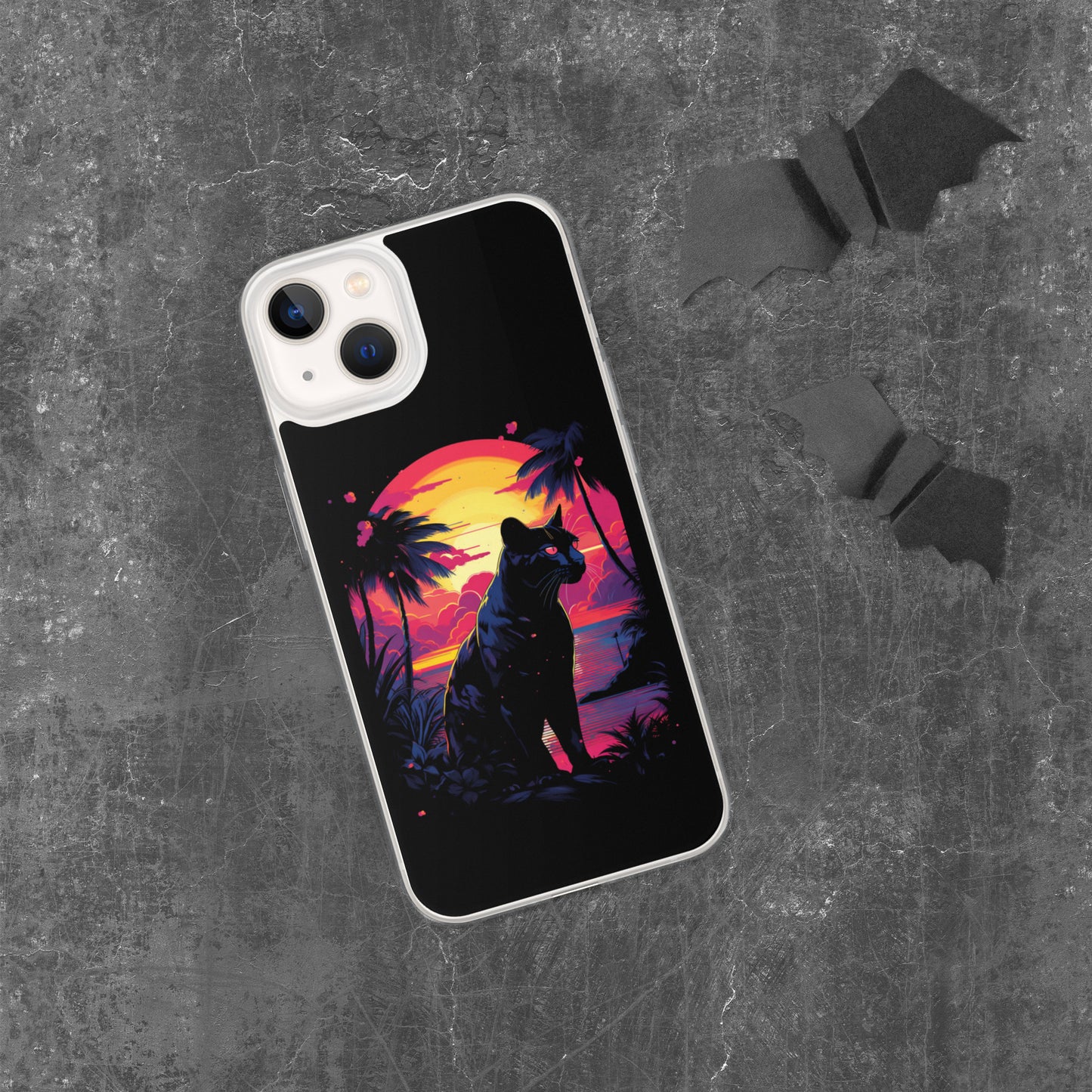 Panther Case for iPhone®, flexible, solid, black, fits various models, palm tree, sunset