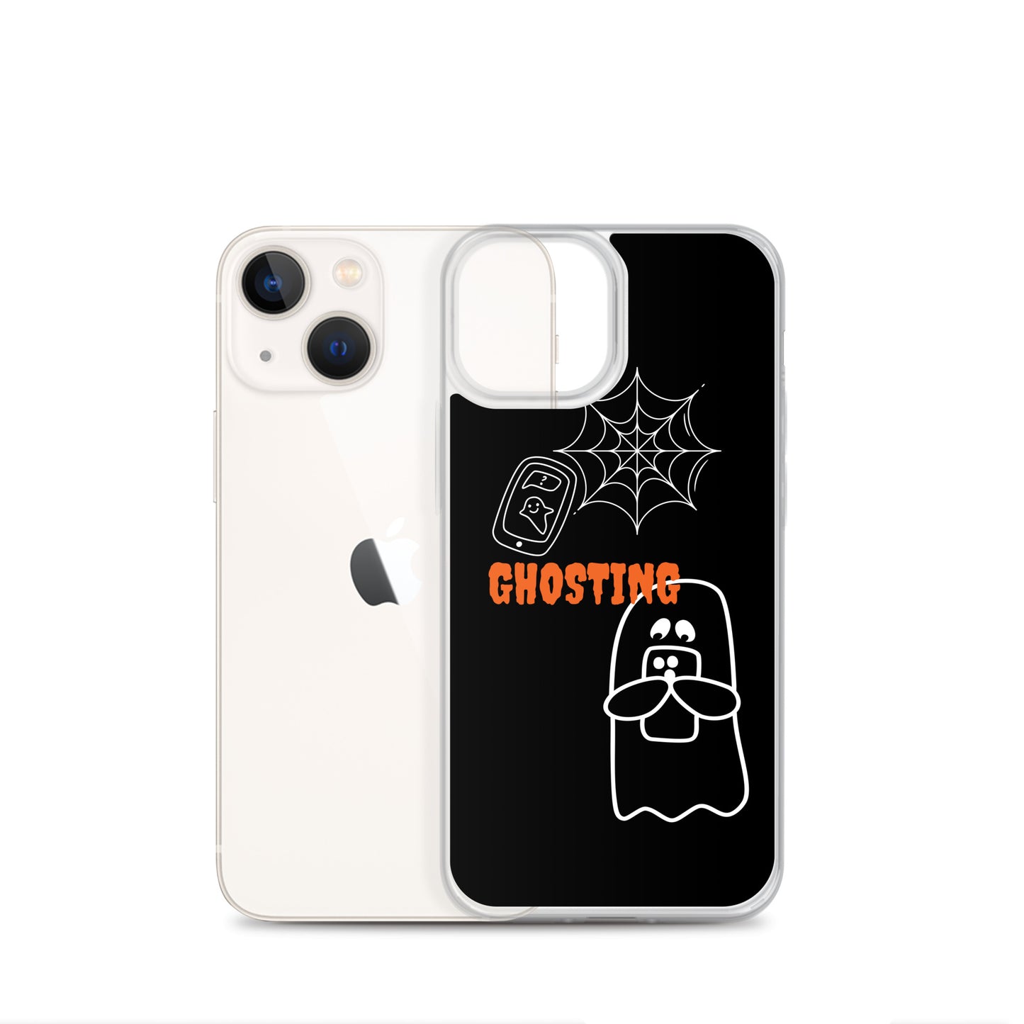 Clear Case for iPhone® with guosting theme, image of ghost and spider web