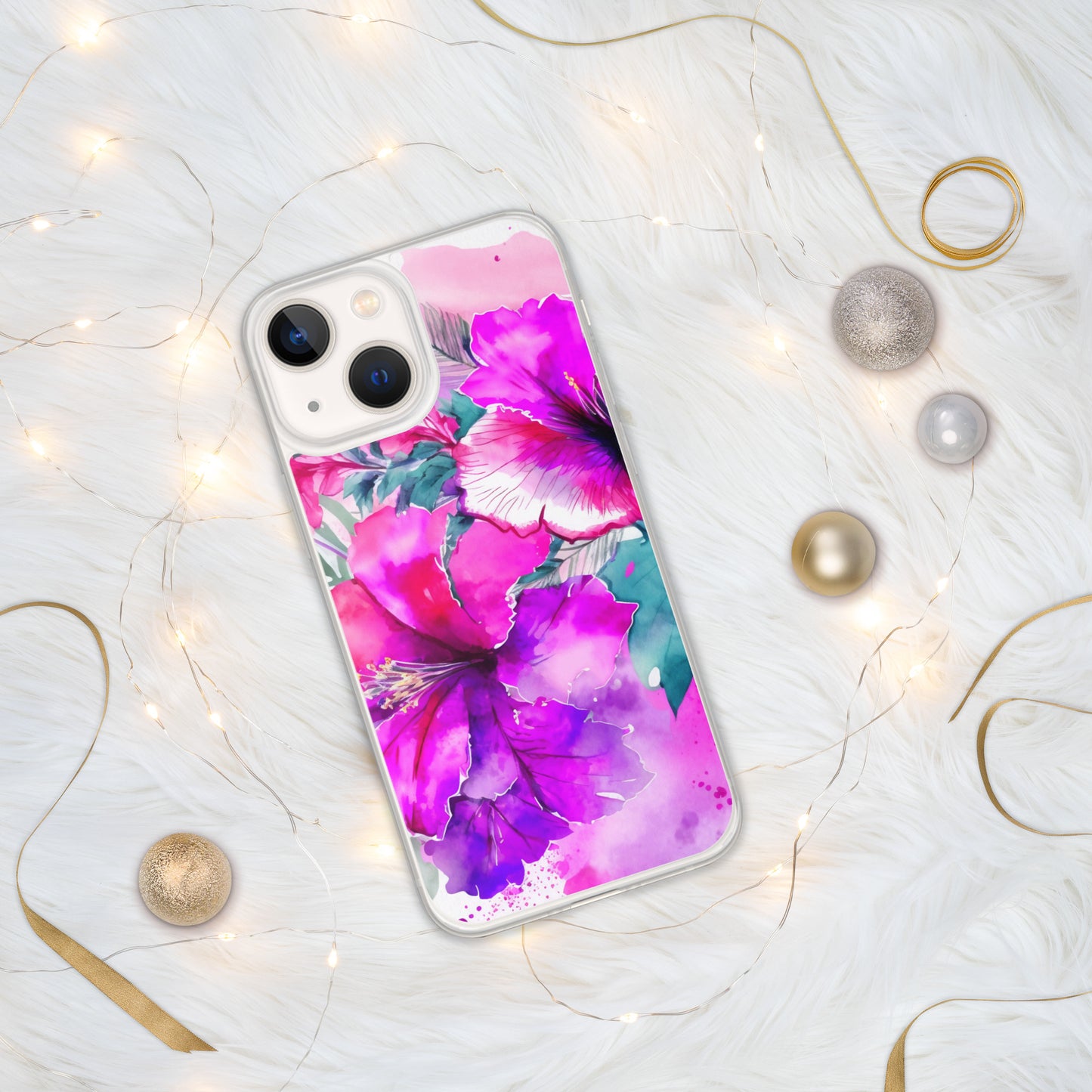 Clear Case for iPhone®, pink and purple hibisuc flower design, floral, multiple sizes