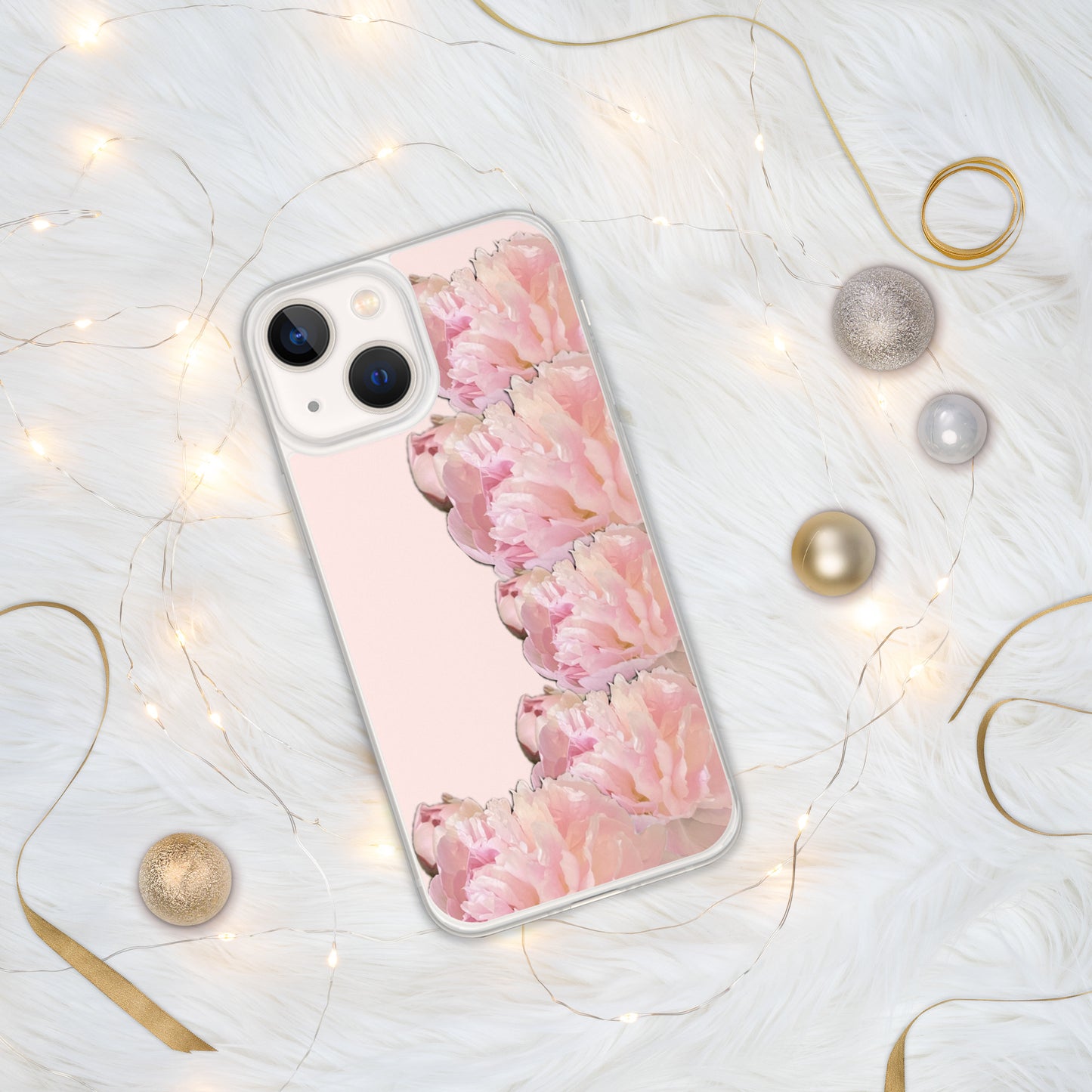 Pink Case for iPhone®, pink floral design of peonies on a pink background, accommodates many models of iPhone