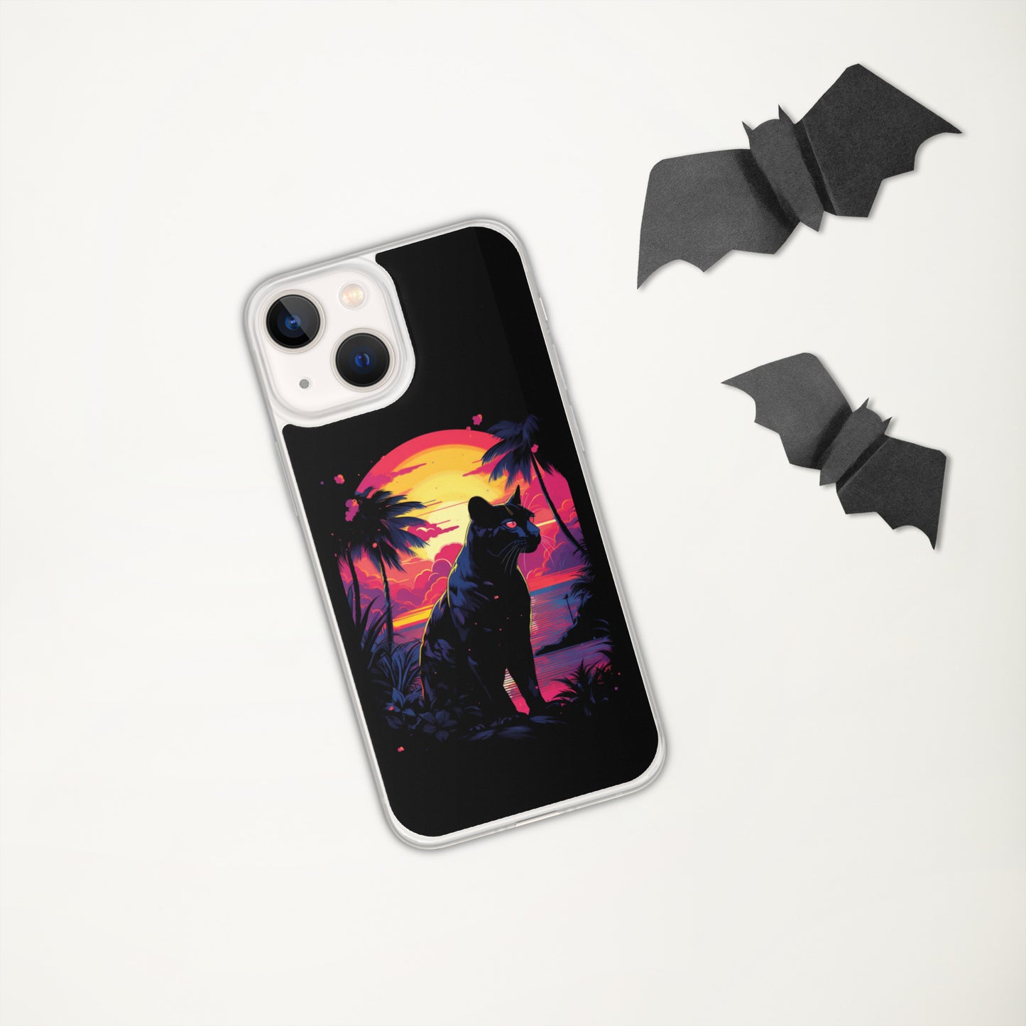 Panther Case for iPhone®, flexible, solid, black, fits various models, palm tree, sunset