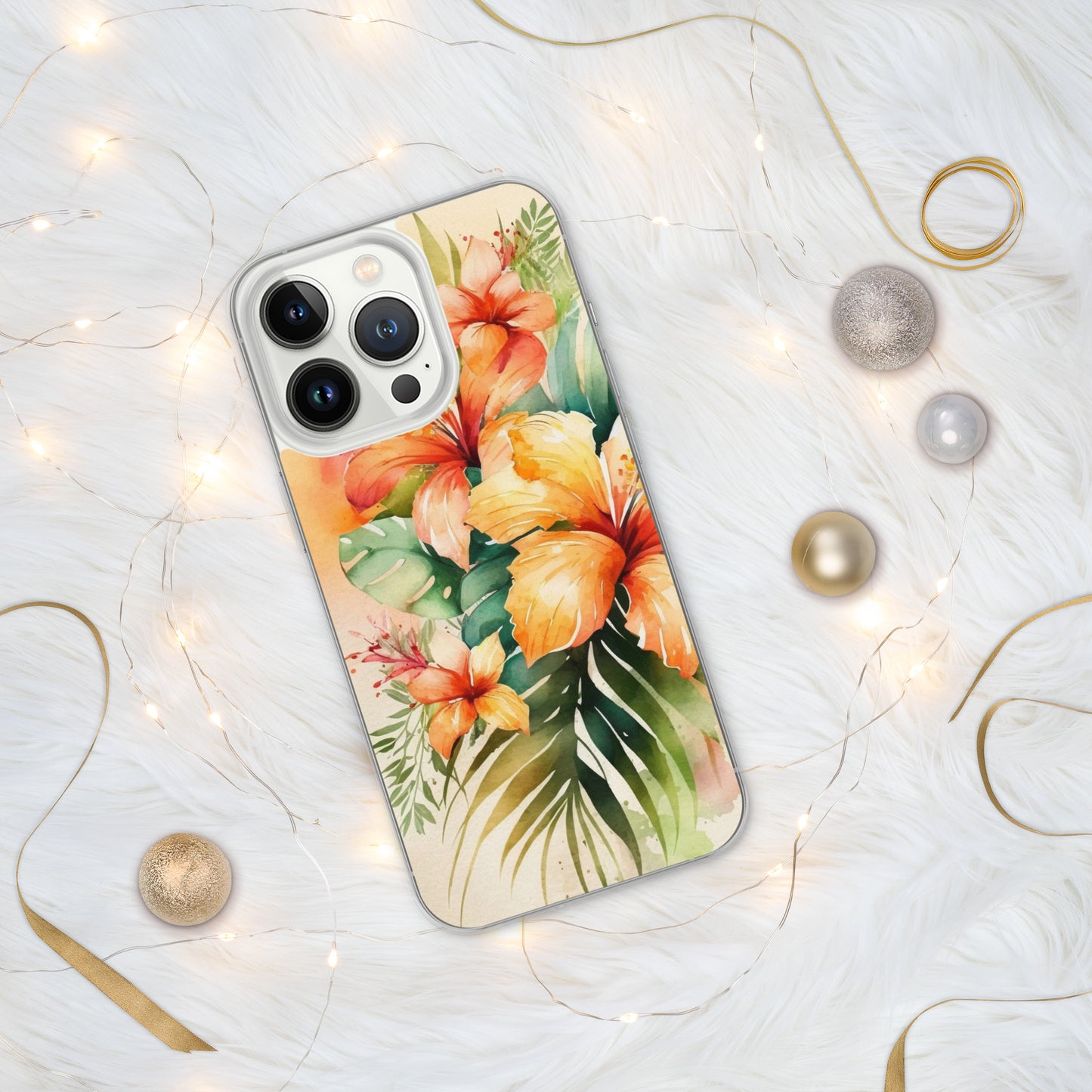 Clear Case for iPhone®floral design, apricot and orange florals, hibiscus, multiple sizes, fun and fresh