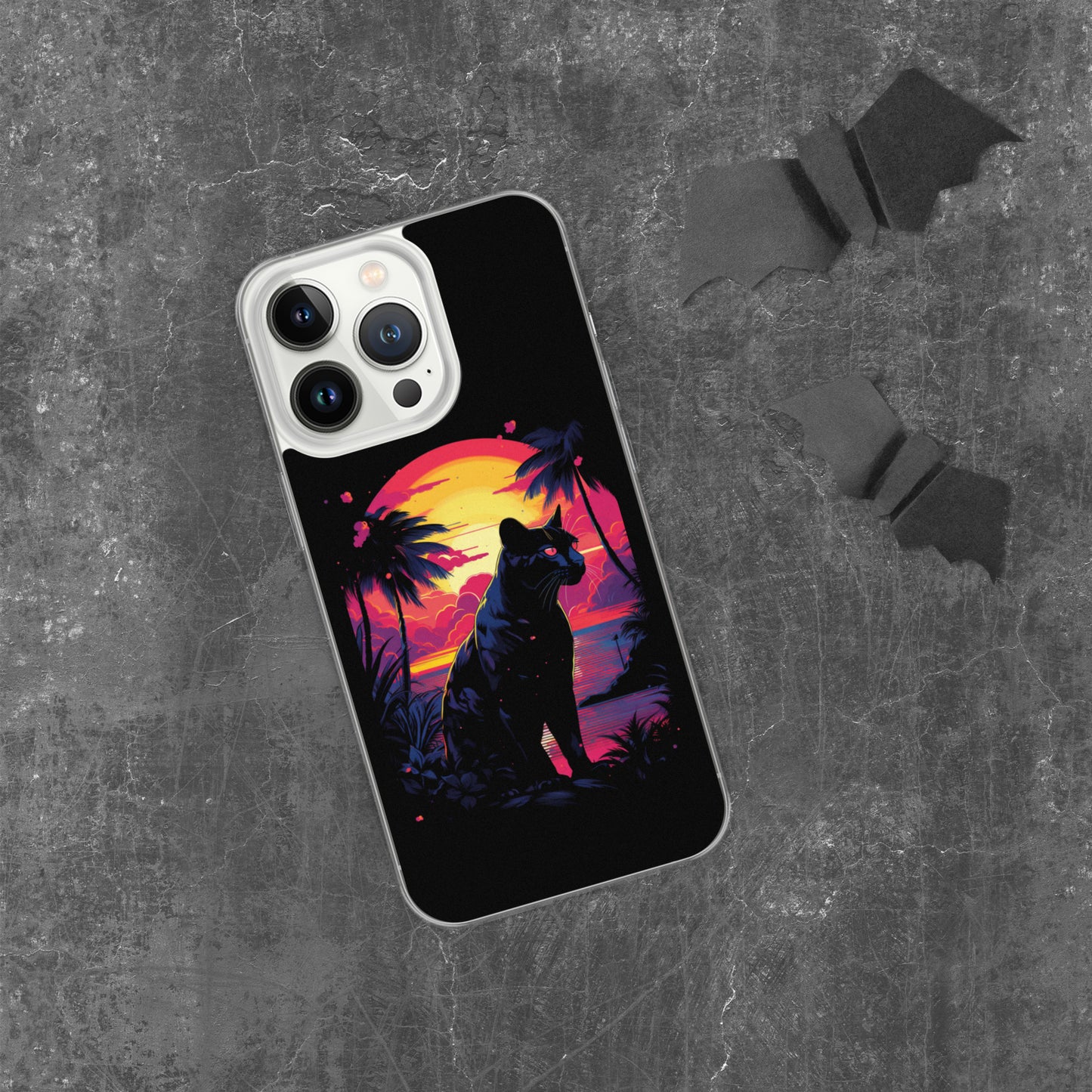 Panther Case for iPhone®, flexible, solid, black, fits various models, palm tree, sunset