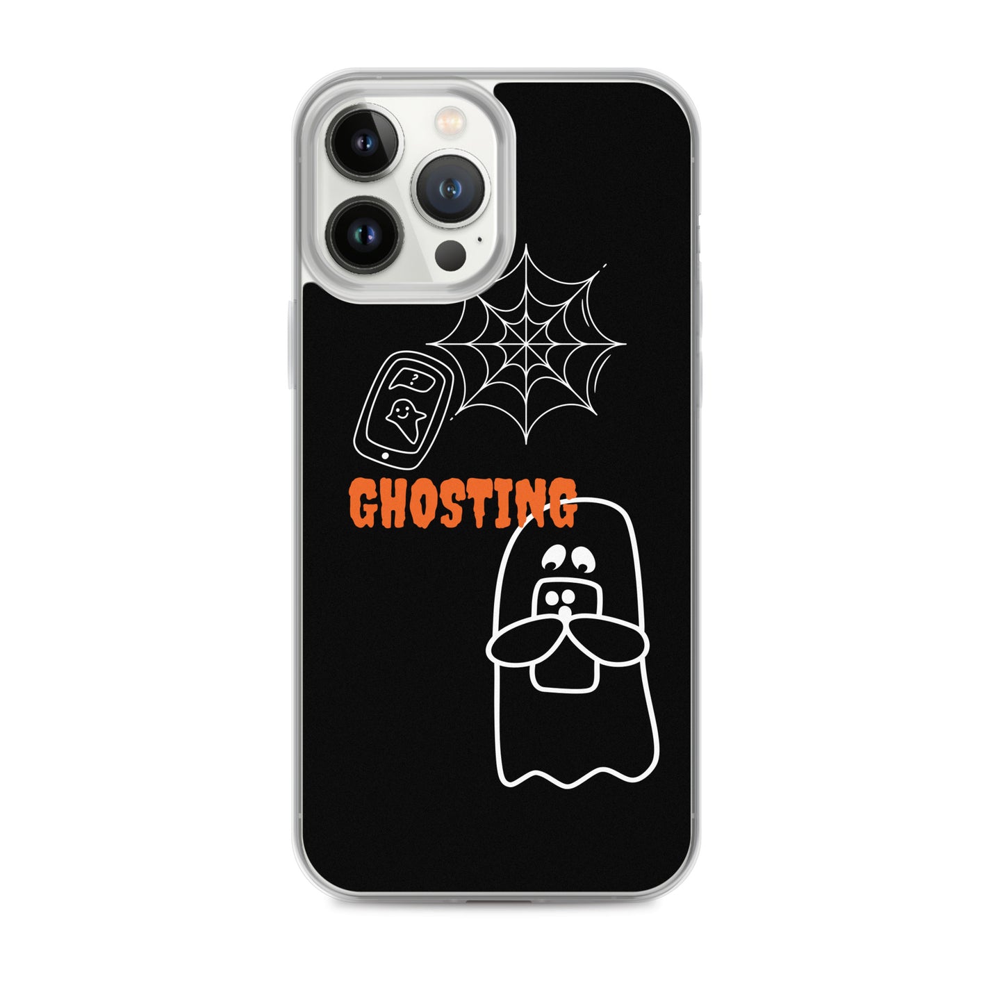 Clear Case for iPhone® with guosting theme, image of ghost and spider web