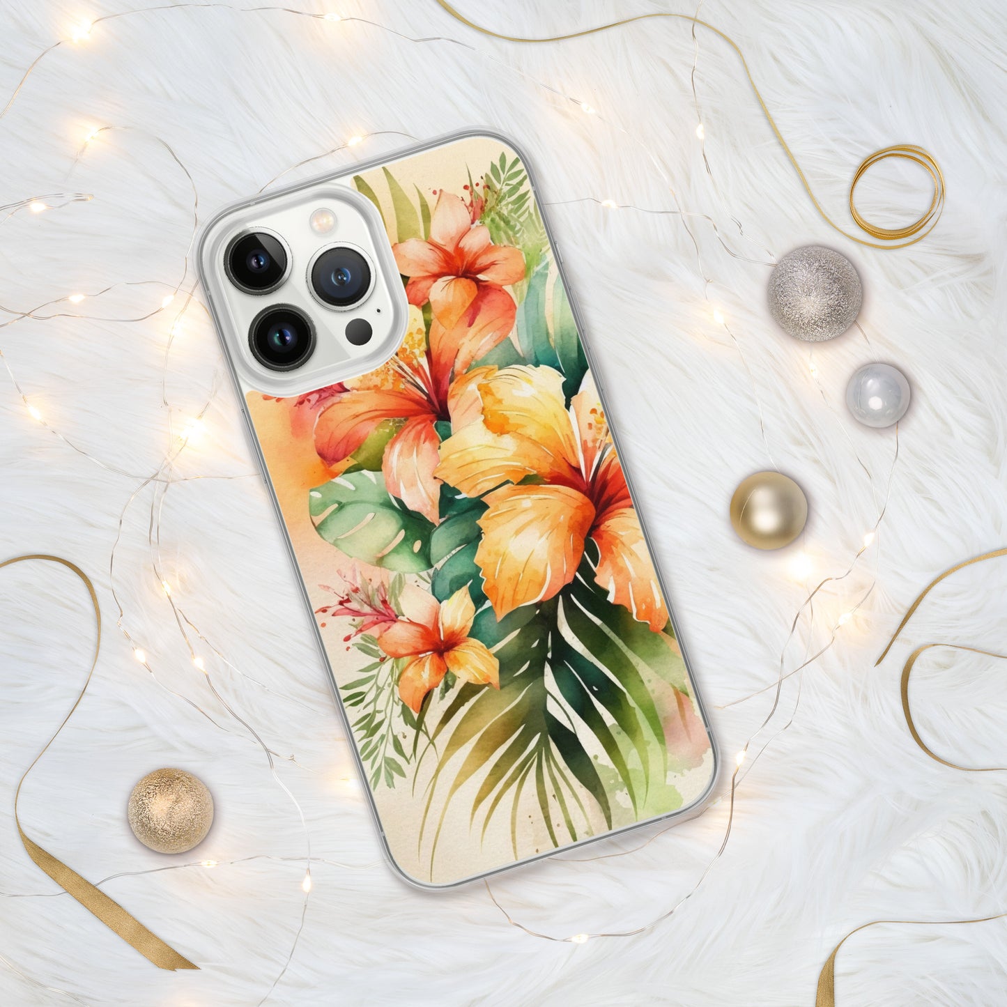 Clear Case for iPhone®floral design, apricot and orange florals, hibiscus, multiple sizes, fun and fresh