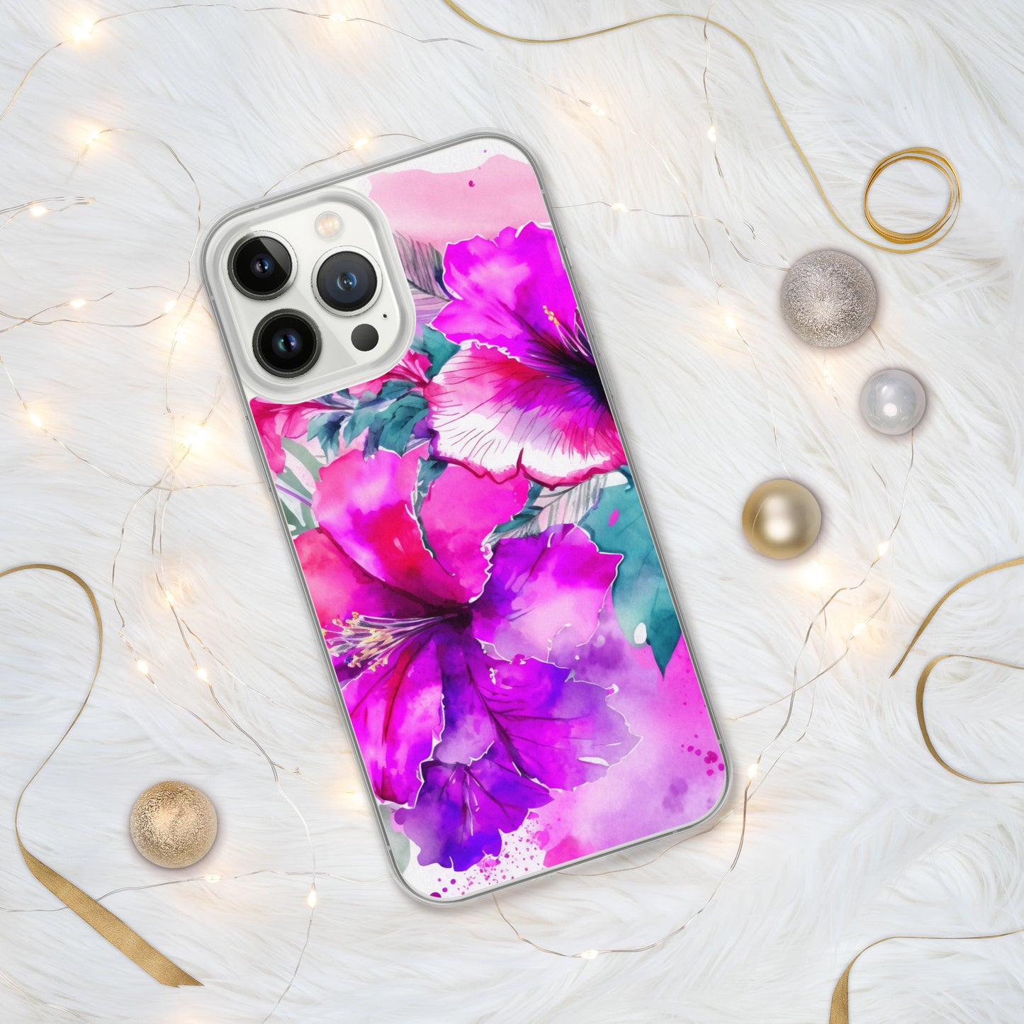 Clear Case for iPhone®, pink and purple hibisuc flower design, floral, multiple sizes