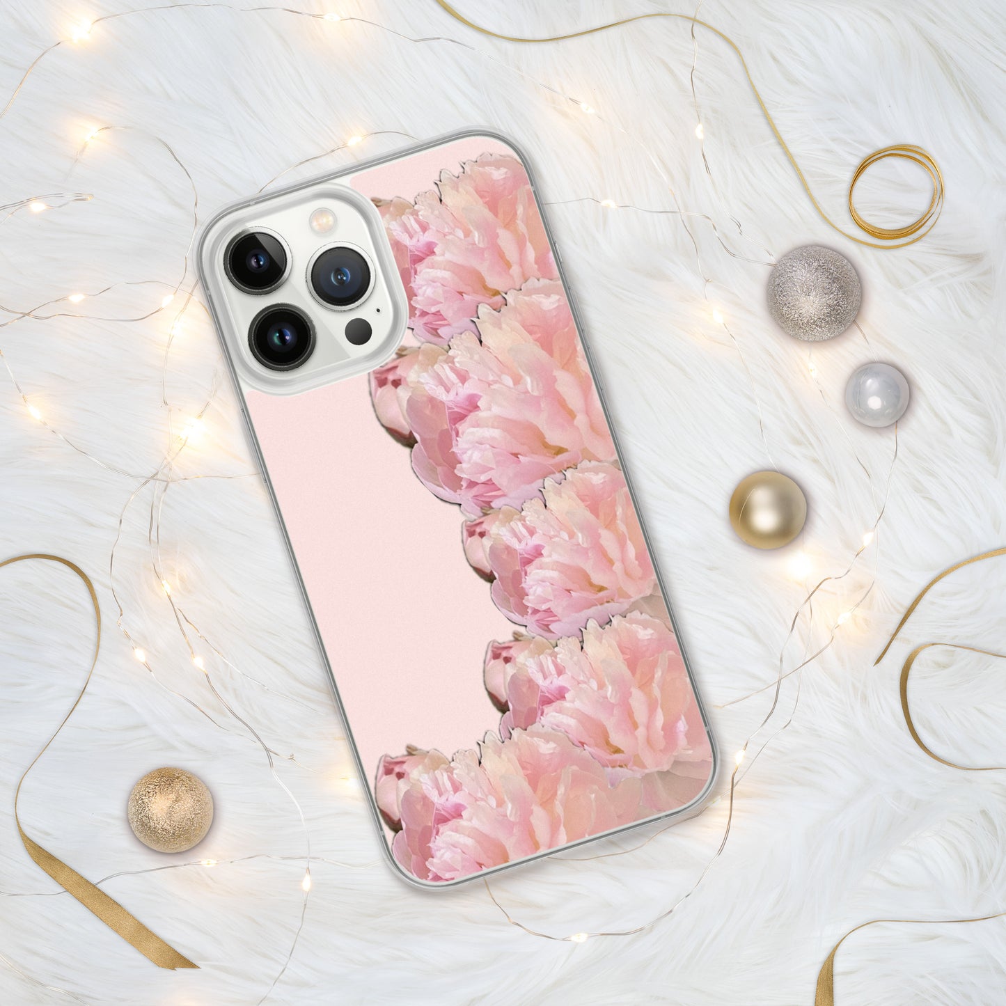 Pink Case for iPhone®, pink floral design of peonies on a pink background, accommodates many models of iPhone