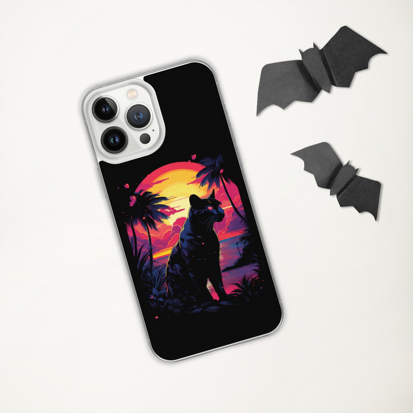 Panther Case for iPhone®, flexible, solid, black, fits various models, palm tree, sunset