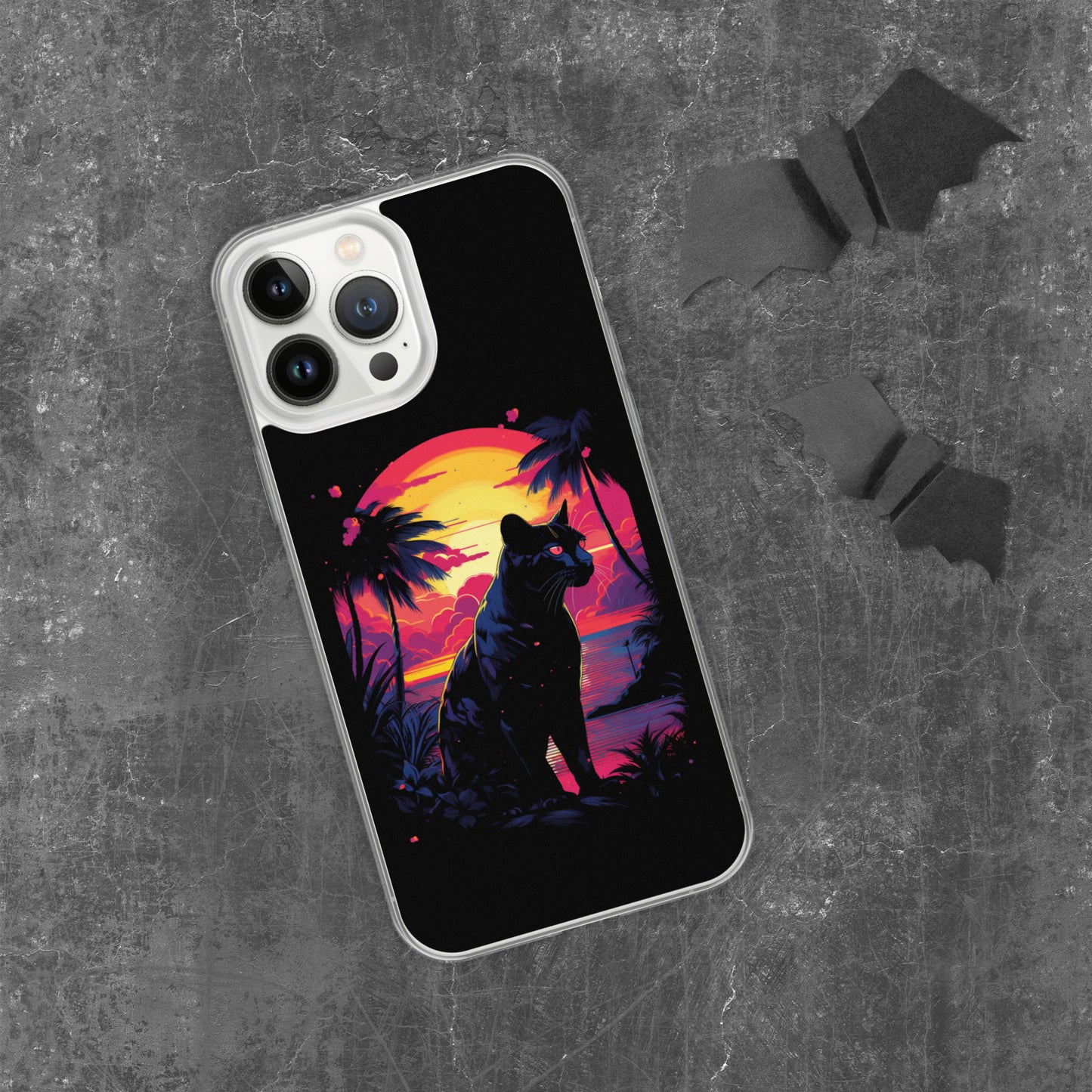 Panther Case for iPhone®, flexible, solid, black, fits various models, palm tree, sunset