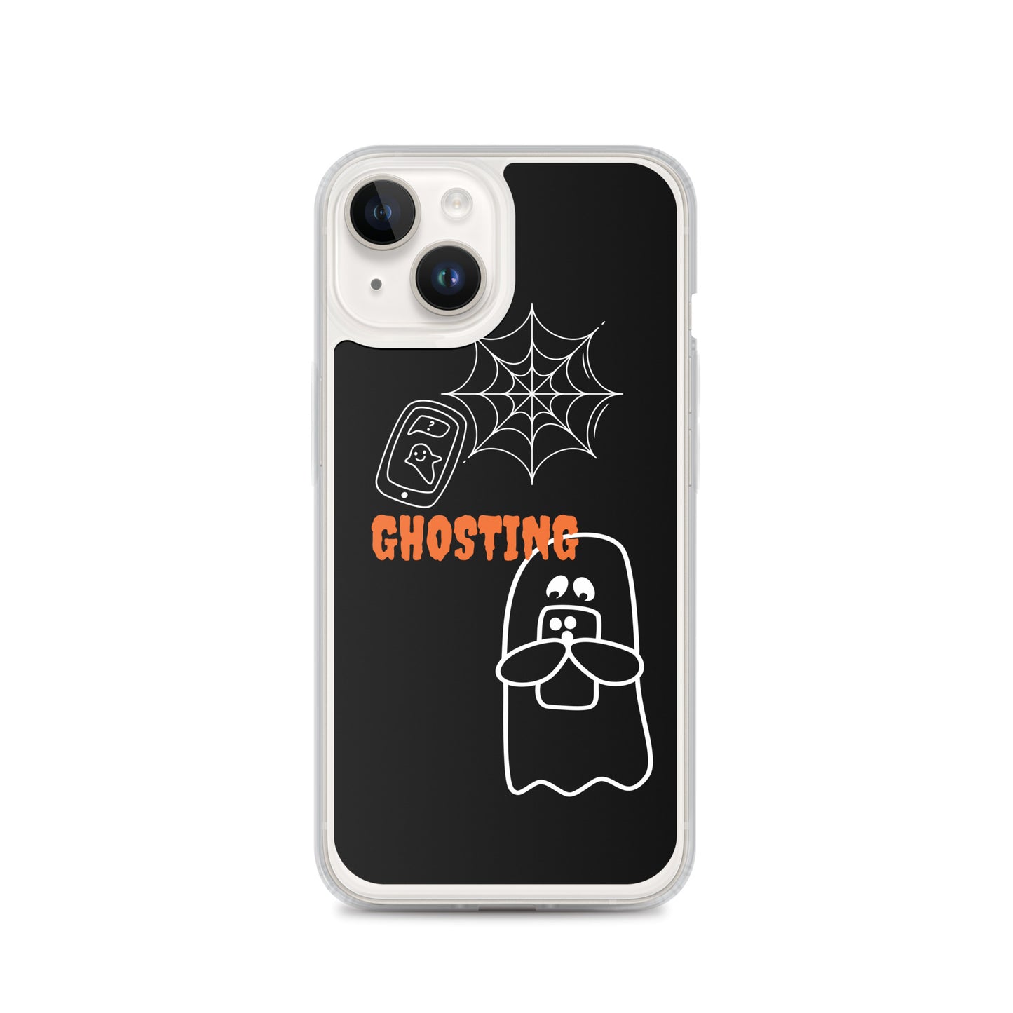 Clear Case for iPhone® with guosting theme, image of ghost and spider web