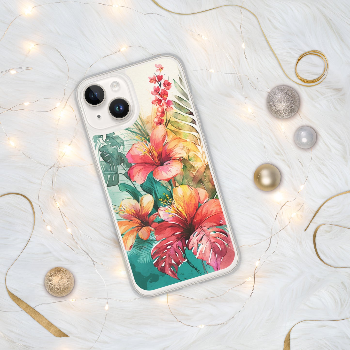 Clear Case for iPhone®floral, hibiscus flowers, colors of oranges and apricots, peaches, multiple sizes