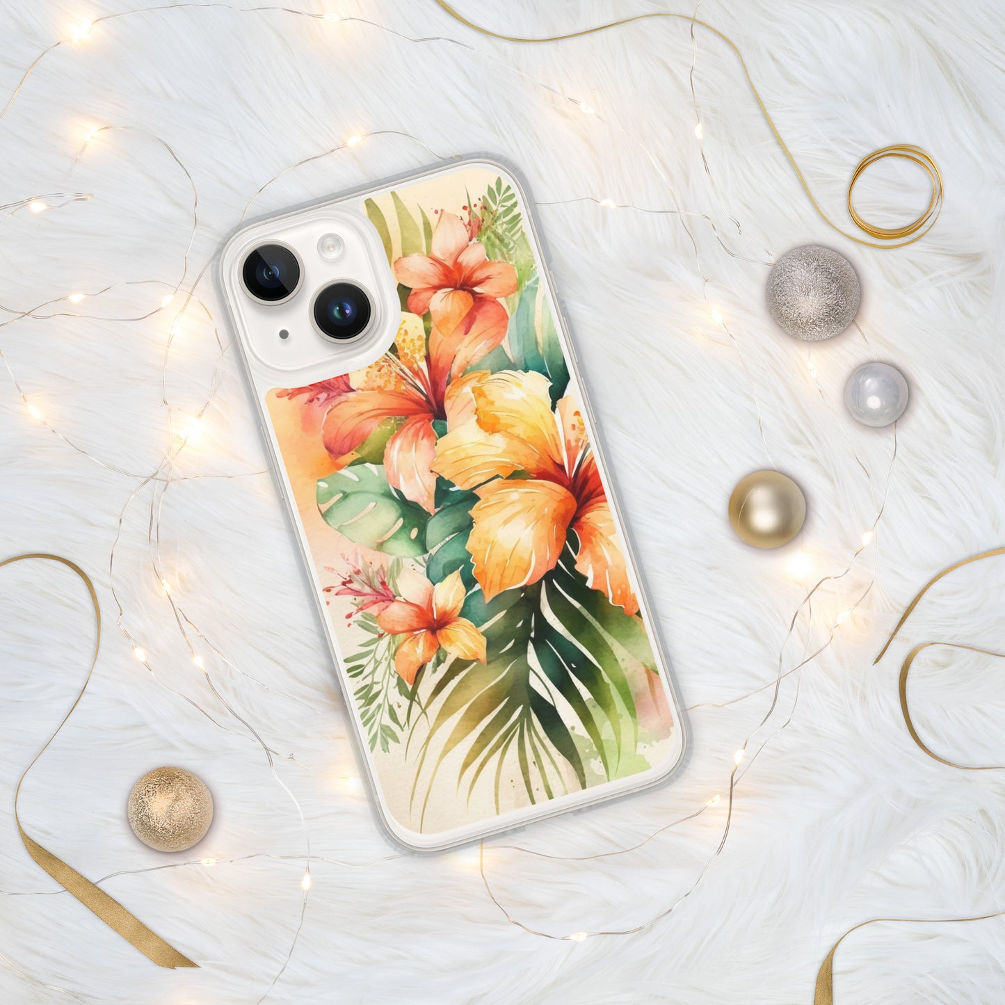 Clear Case for iPhone®floral design, apricot and orange florals, hibiscus, multiple sizes, fun and fresh