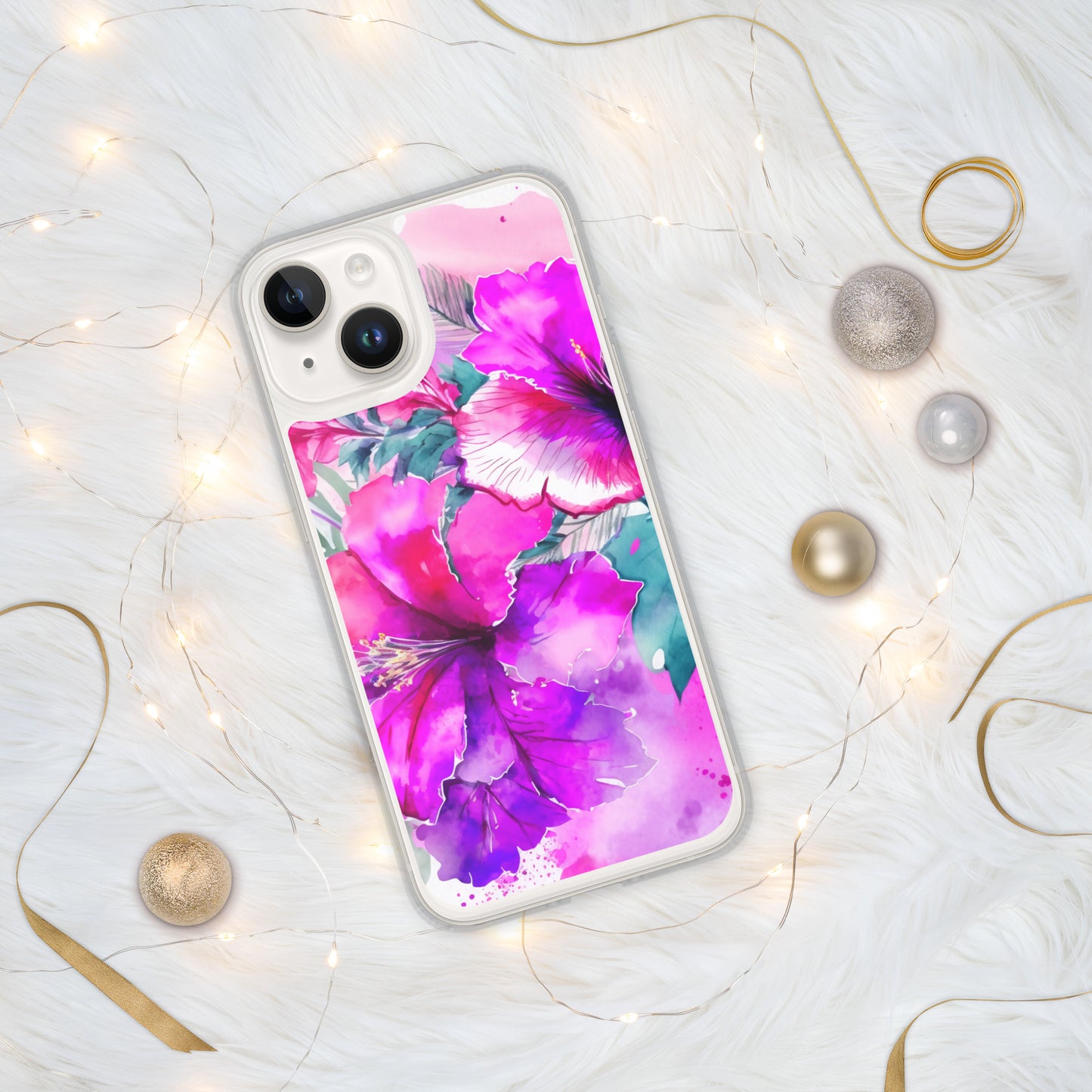 Clear Case for iPhone®, pink and purple hibisuc flower design, floral, multiple sizes