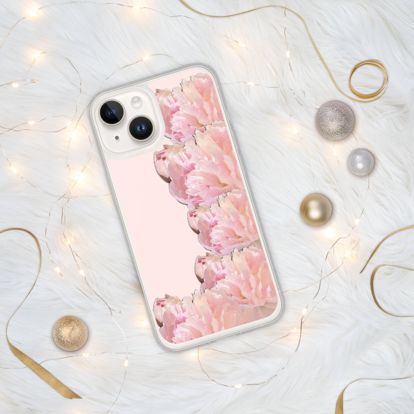 Pink Case for iPhone®, pink floral design of peonies on a pink background, accommodates many models of iPhone