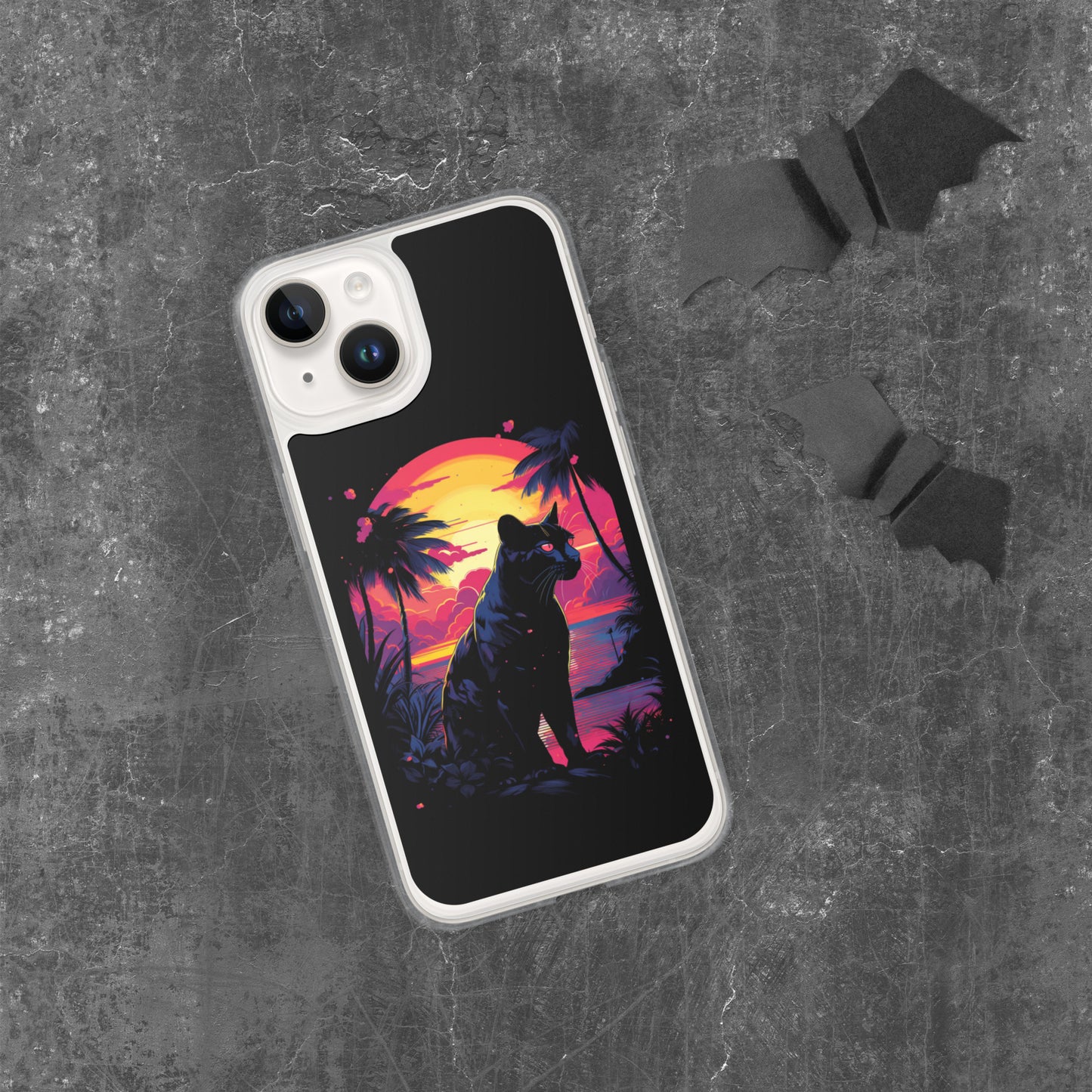 Panther Case for iPhone®, flexible, solid, black, fits various models, palm tree, sunset