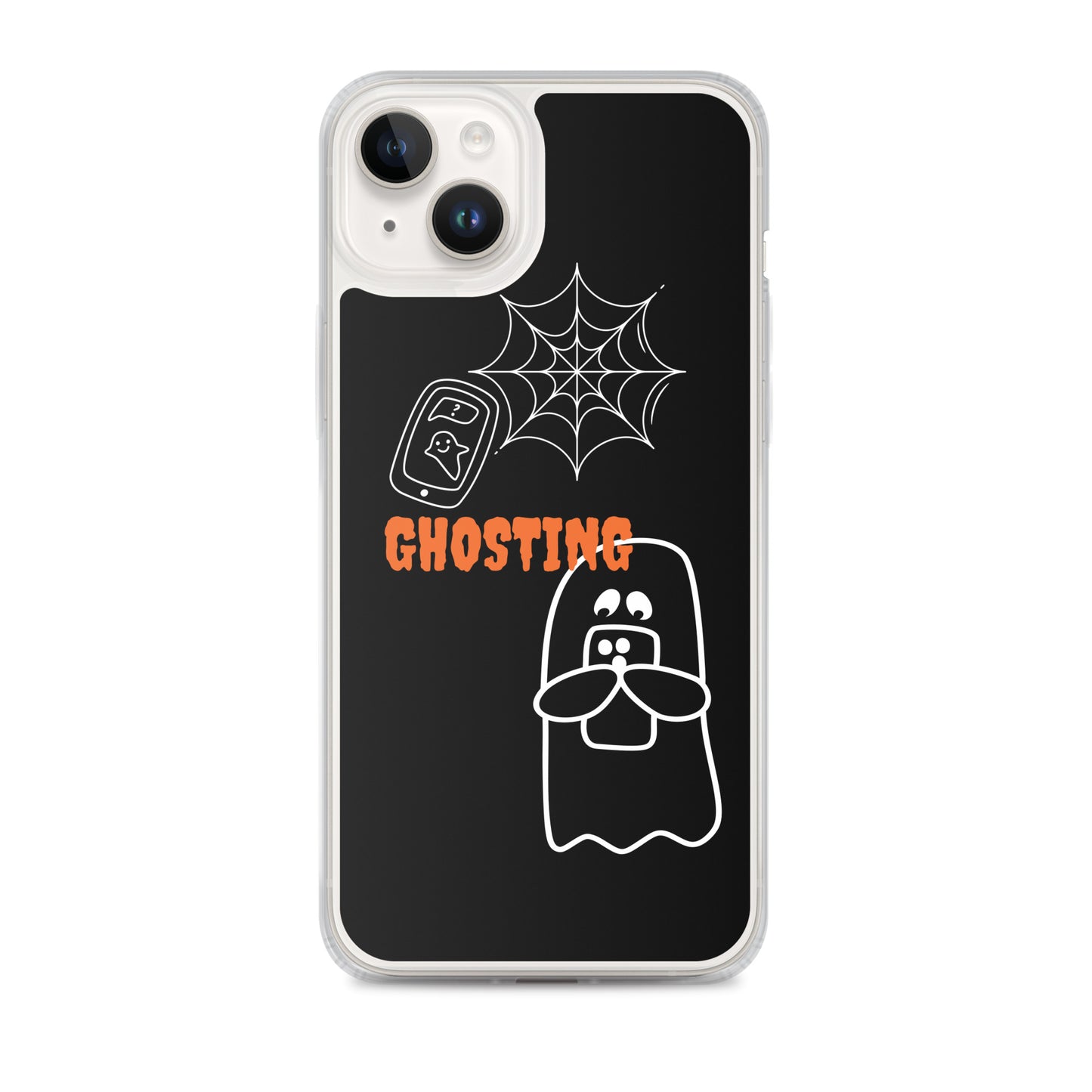 Clear Case for iPhone® with guosting theme, image of ghost and spider web