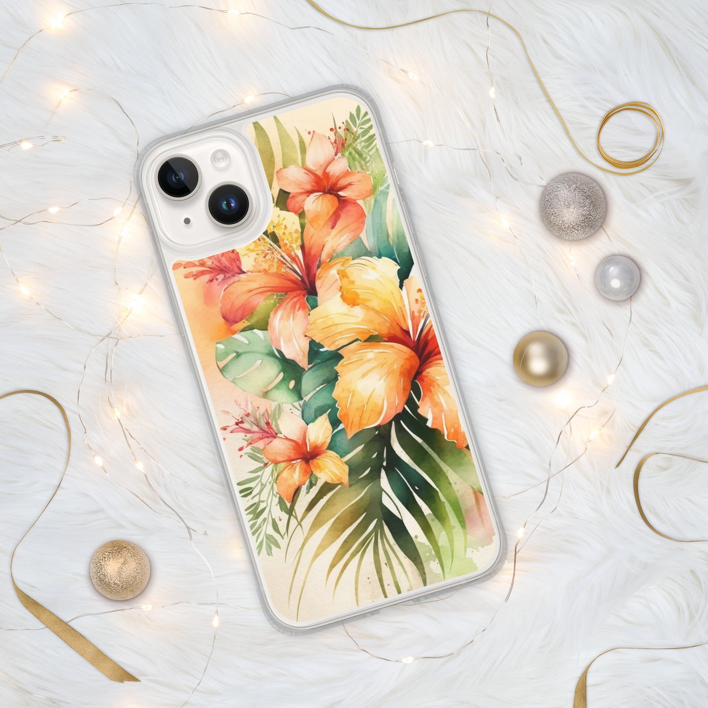 Clear Case for iPhone®floral design, apricot and orange florals, hibiscus, multiple sizes, fun and fresh