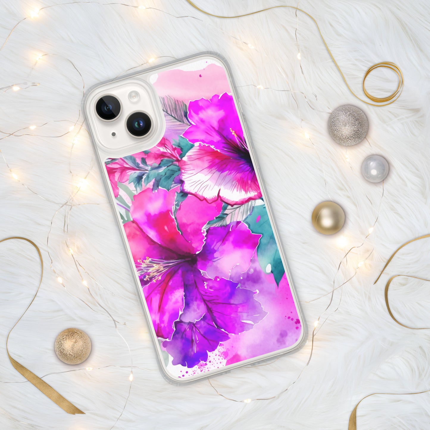 Clear Case for iPhone®, pink and purple hibisuc flower design, floral, multiple sizes