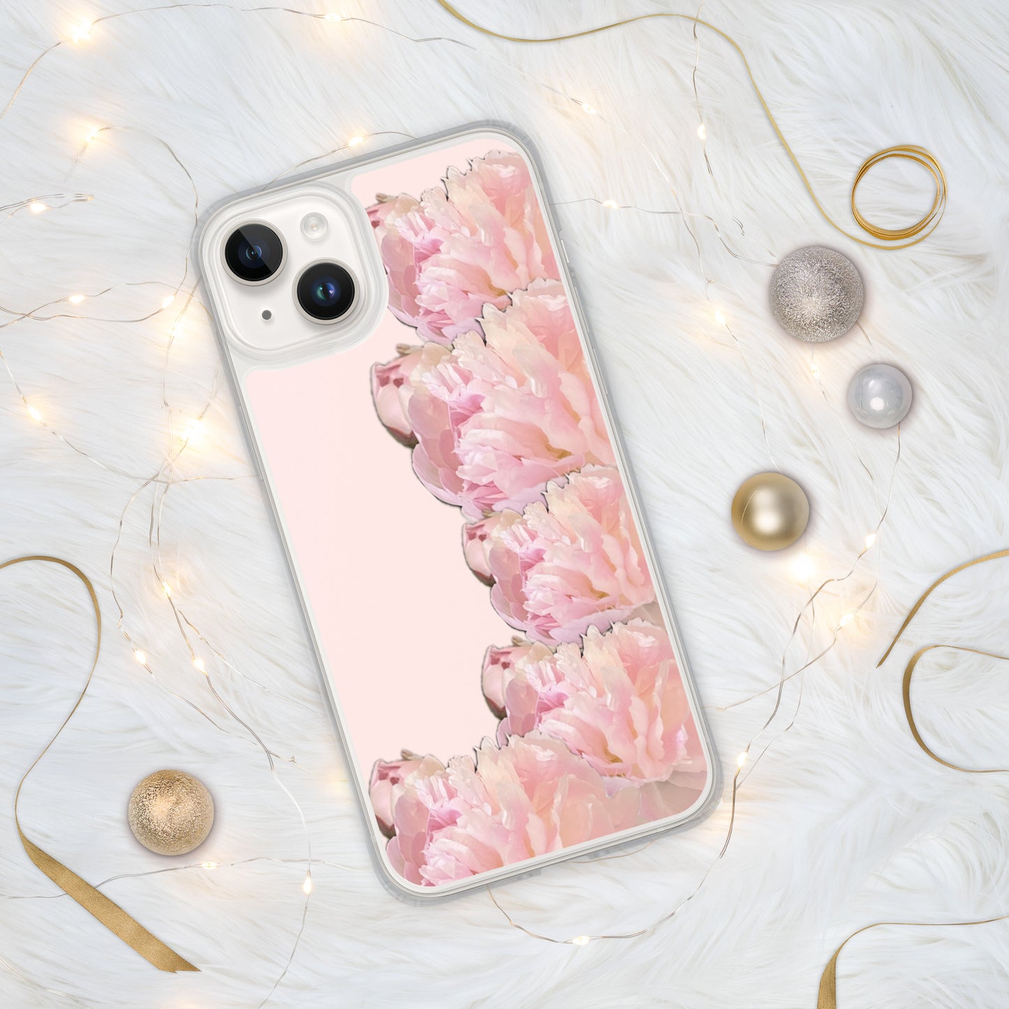 Pink Case for iPhone®, pink floral design of peonies on a pink background, accommodates many models of iPhone