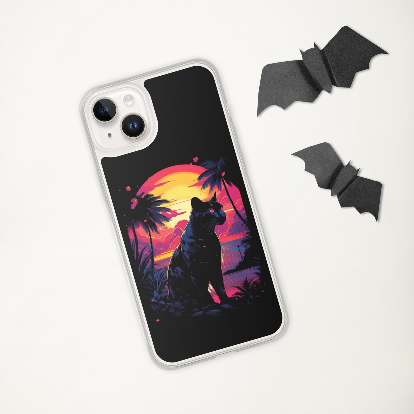 Panther Case for iPhone®, flexible, solid, black, fits various models, palm tree, sunset