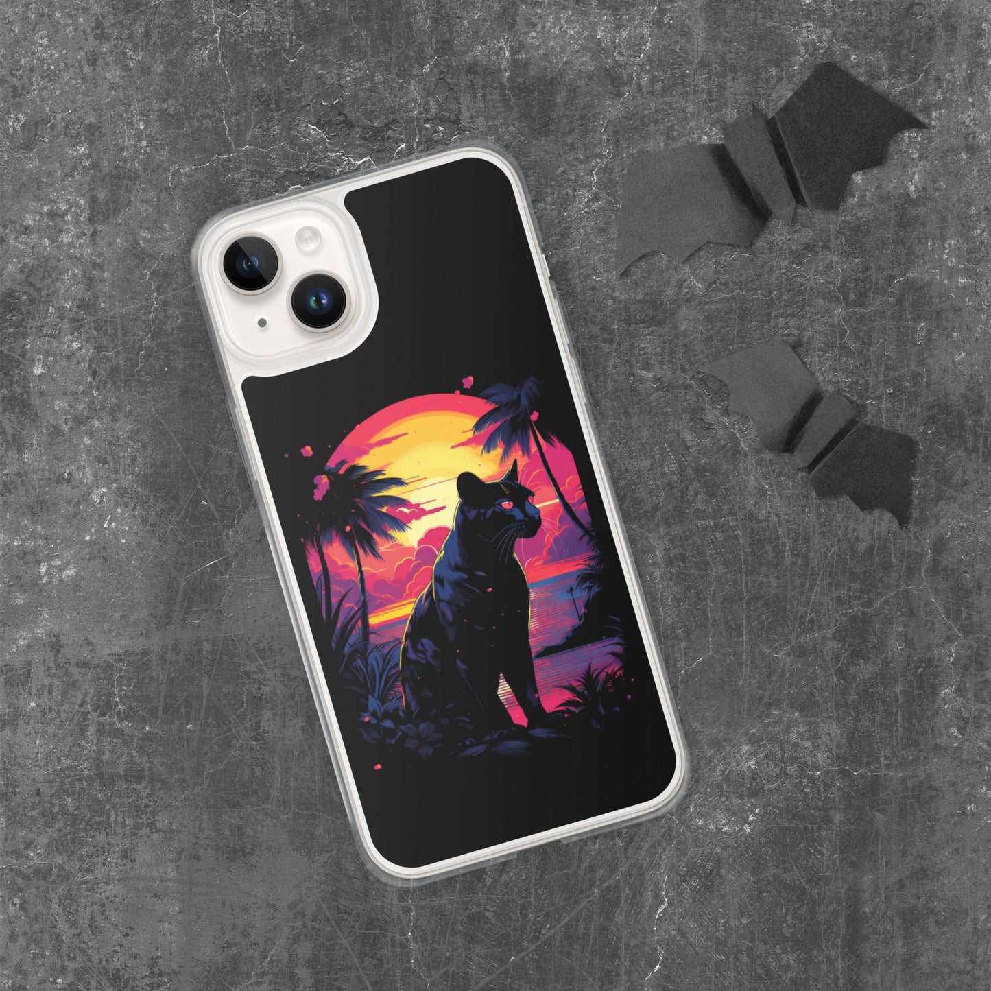 Panther Case for iPhone®, flexible, solid, black, fits various models, palm tree, sunset