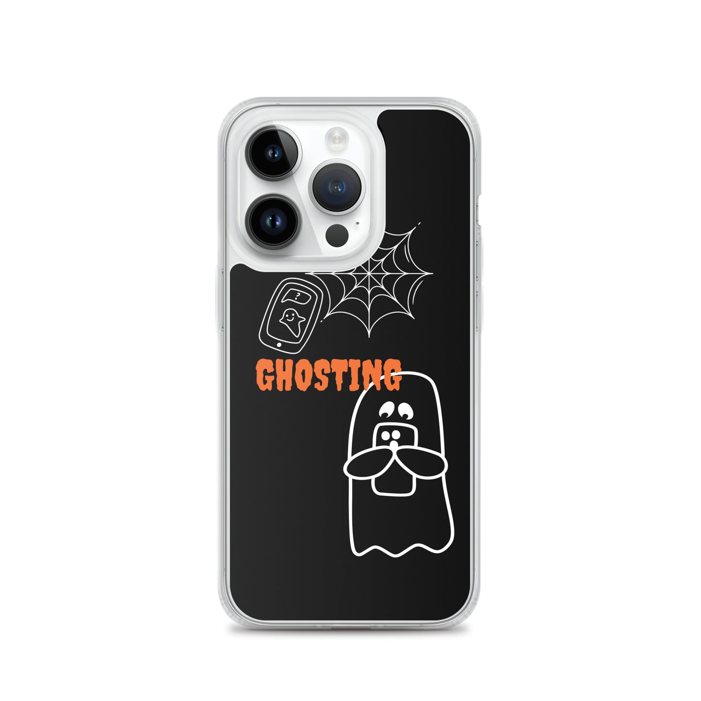 Clear Case for iPhone® with guosting theme, image of ghost and spider web