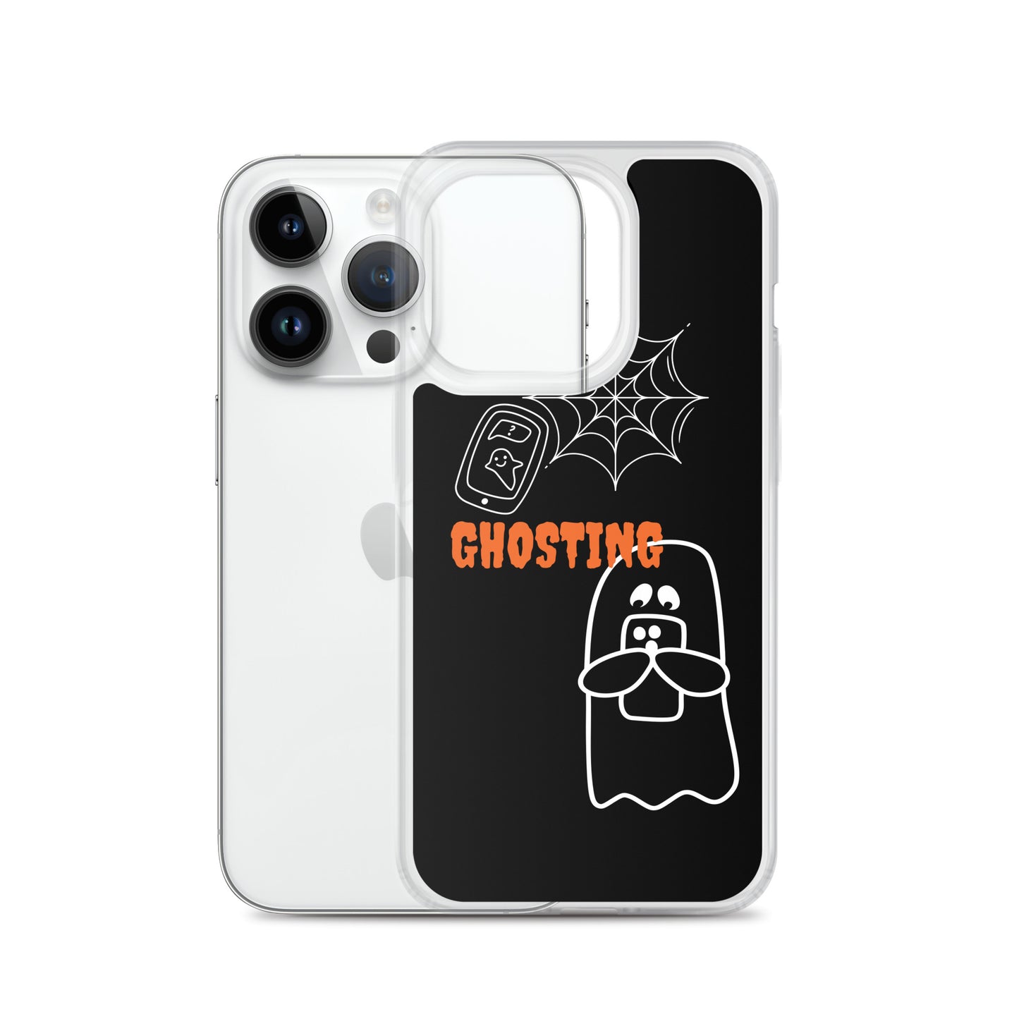 Clear Case for iPhone® with guosting theme, image of ghost and spider web