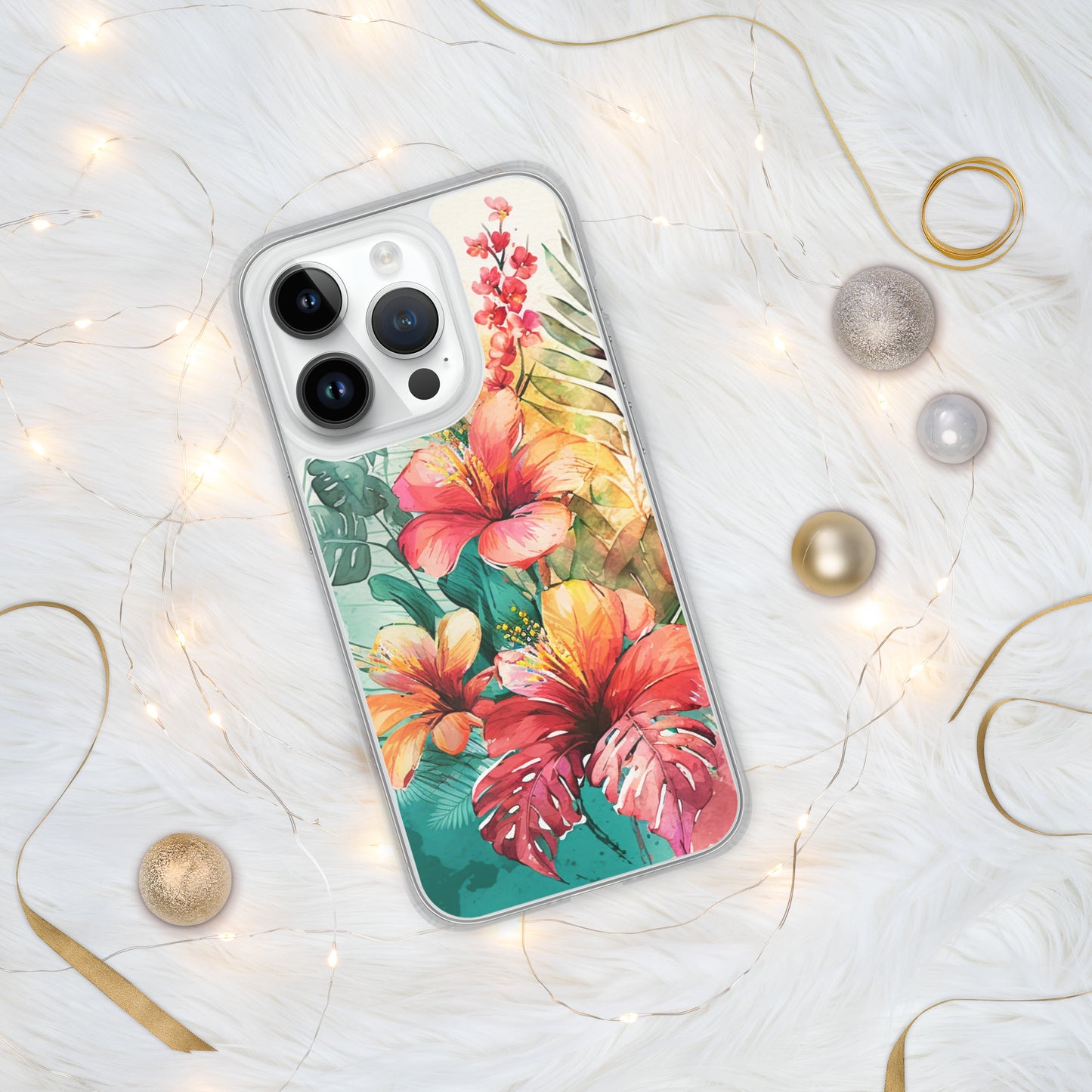 Clear Case for iPhone®floral, hibiscus flowers, colors of oranges and apricots, peaches, multiple sizes