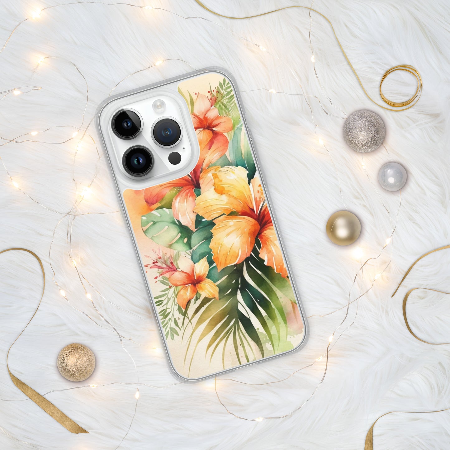 Clear Case for iPhone®floral design, apricot and orange florals, hibiscus, multiple sizes, fun and fresh