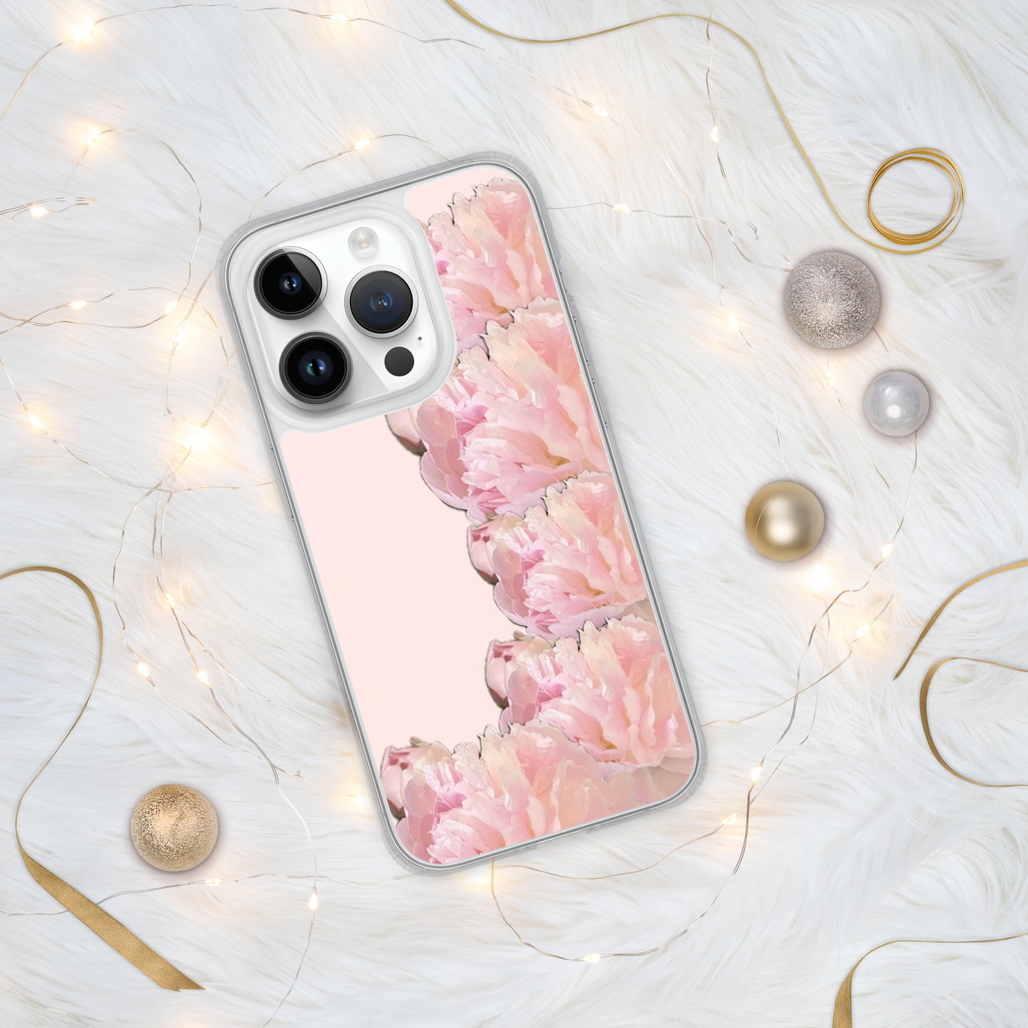 Pink Case for iPhone®, pink floral design of peonies on a pink background, accommodates many models of iPhone