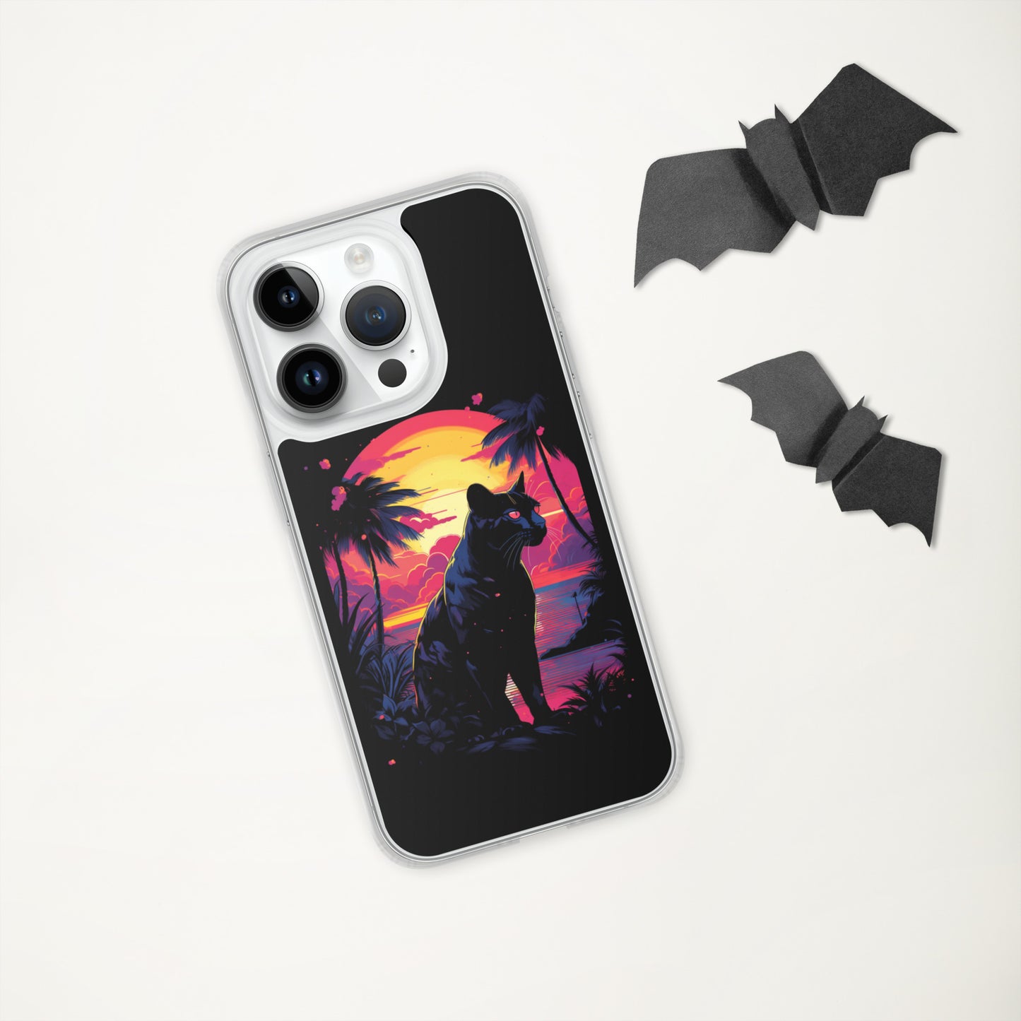 Panther Case for iPhone®, flexible, solid, black, fits various models, palm tree, sunset