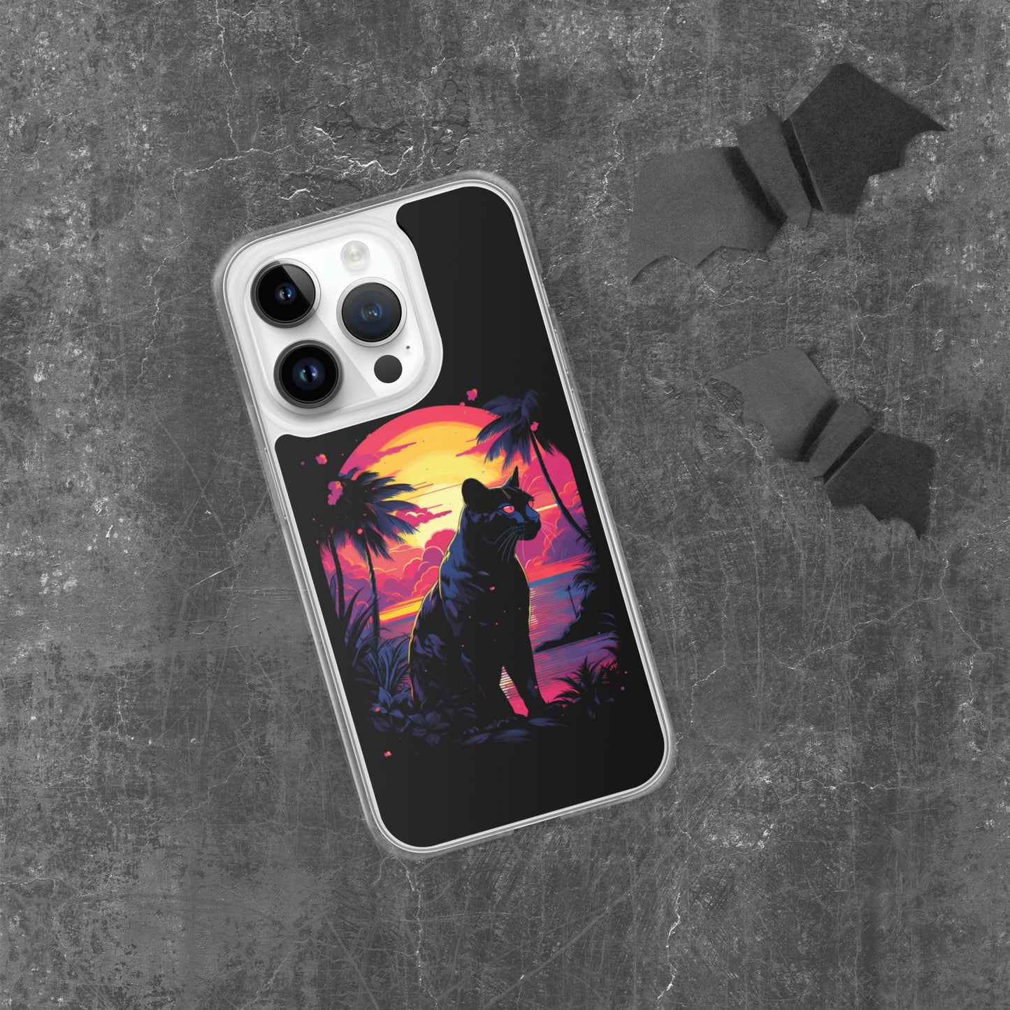 Panther Case for iPhone®, flexible, solid, black, fits various models, palm tree, sunset