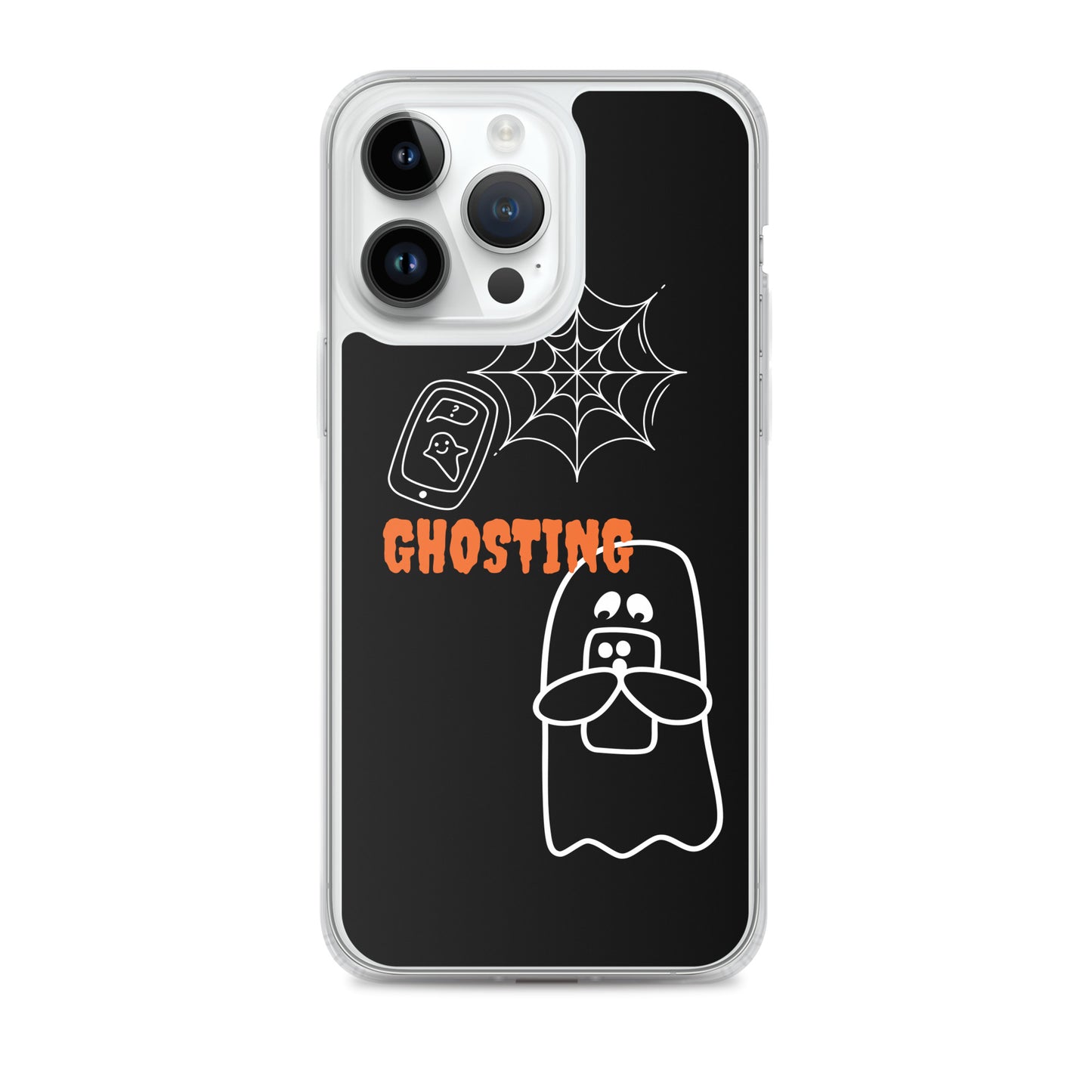 Clear Case for iPhone® with guosting theme, image of ghost and spider web