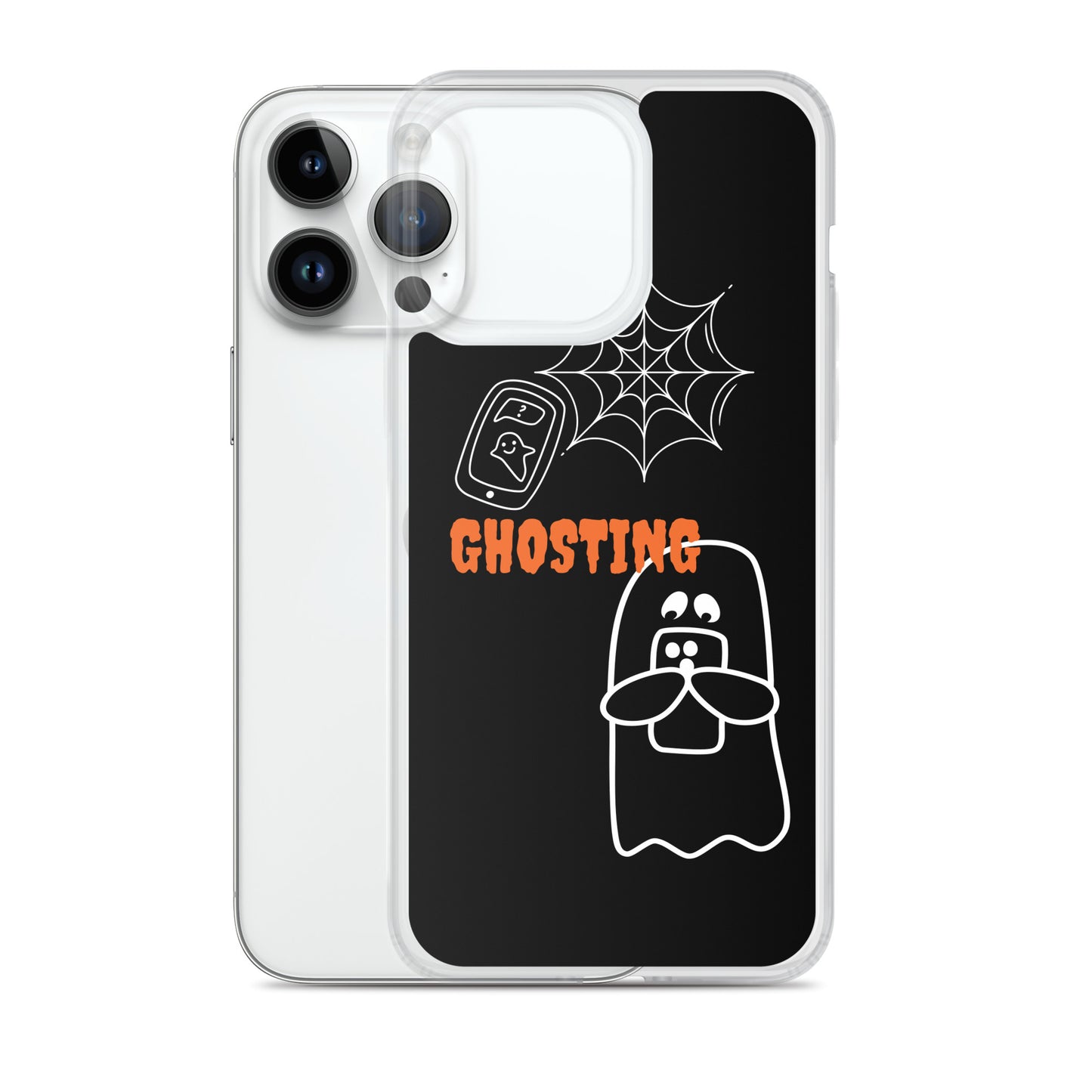 Clear Case for iPhone® with guosting theme, image of ghost and spider web