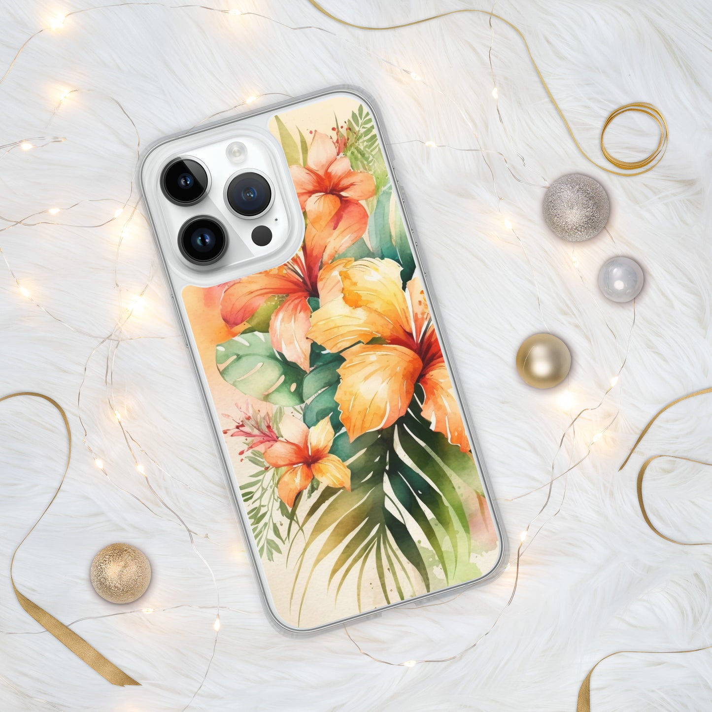 Clear Case for iPhone®floral design, apricot and orange florals, hibiscus, multiple sizes, fun and fresh