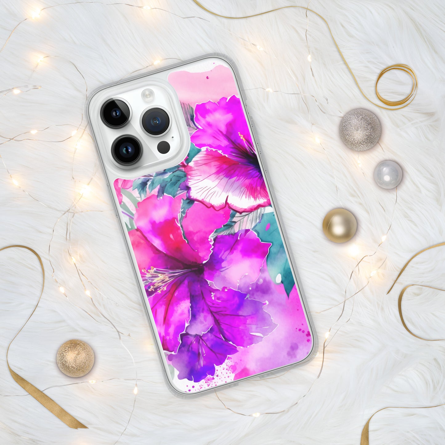 Clear Case for iPhone®, pink and purple hibisuc flower design, floral, multiple sizes