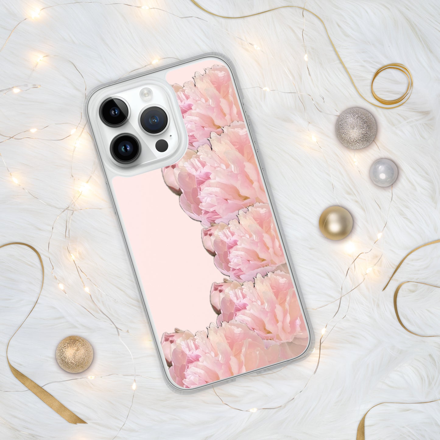 Pink Case for iPhone®, pink floral design of peonies on a pink background, accommodates many models of iPhone