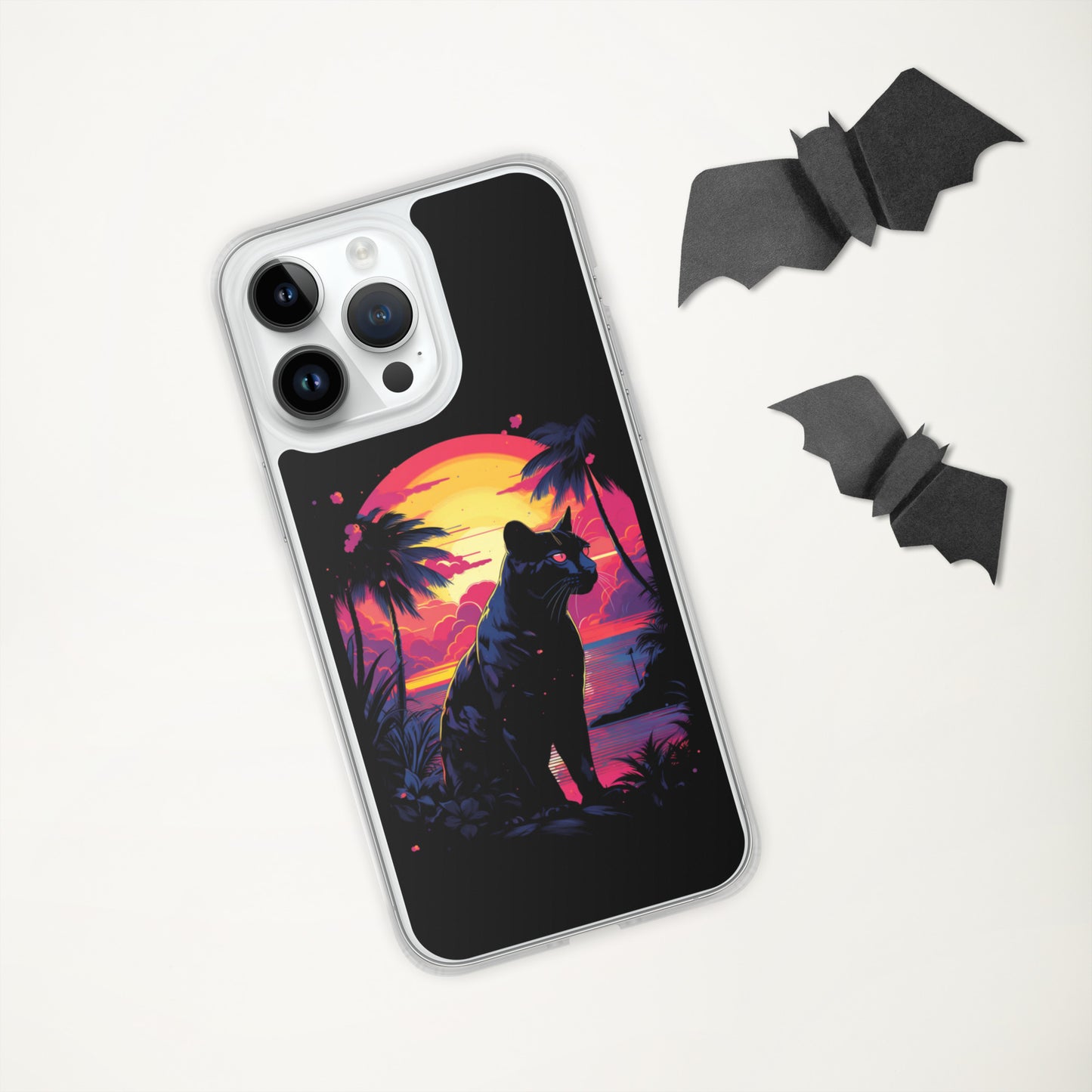 Panther Case for iPhone®, flexible, solid, black, fits various models, palm tree, sunset