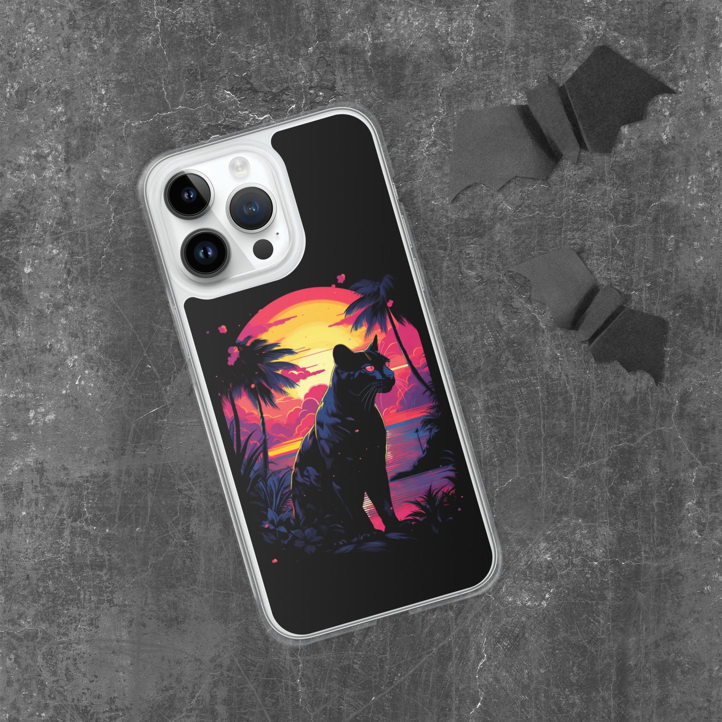 Panther Case for iPhone®, flexible, solid, black, fits various models, palm tree, sunset