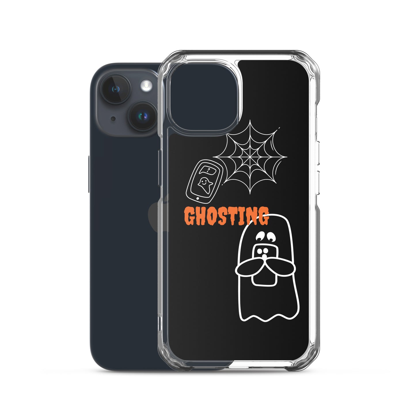 Clear Case for iPhone® with guosting theme, image of ghost and spider web