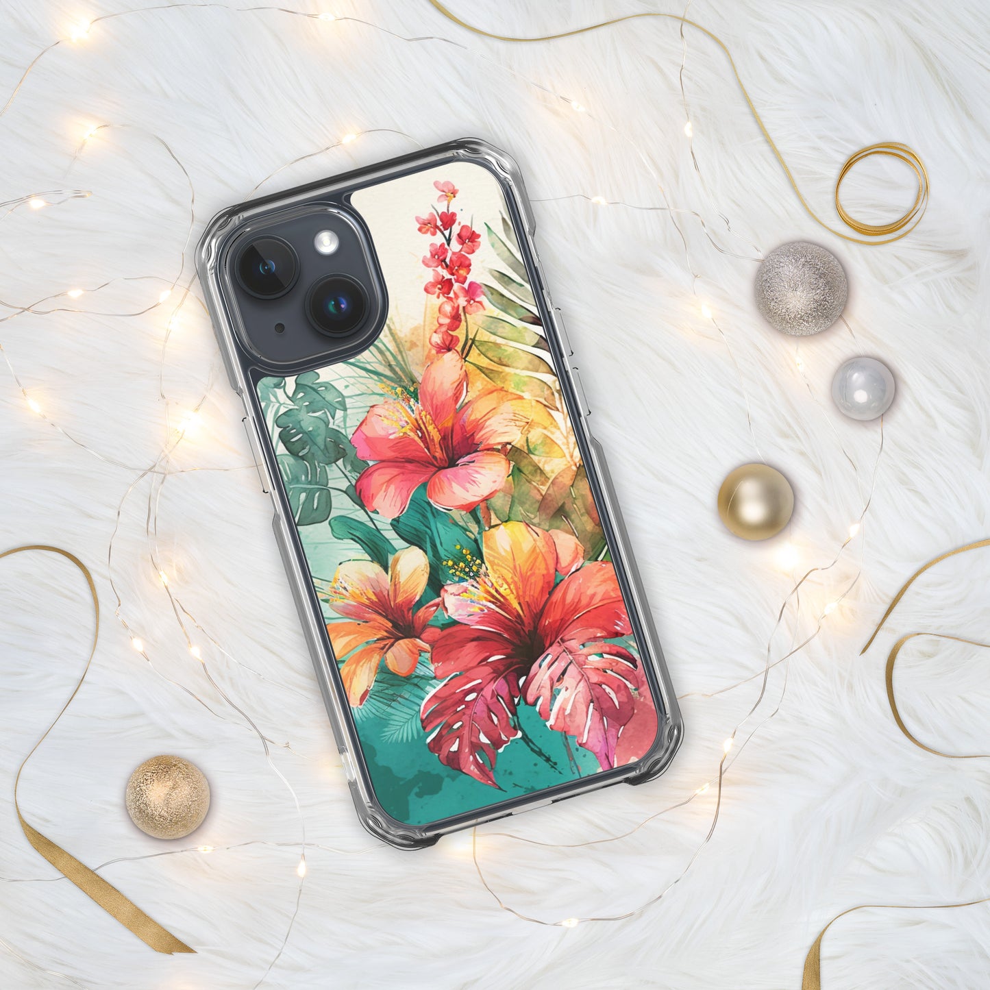 Clear Case for iPhone®floral, hibiscus flowers, colors of oranges and apricots, peaches, multiple sizes