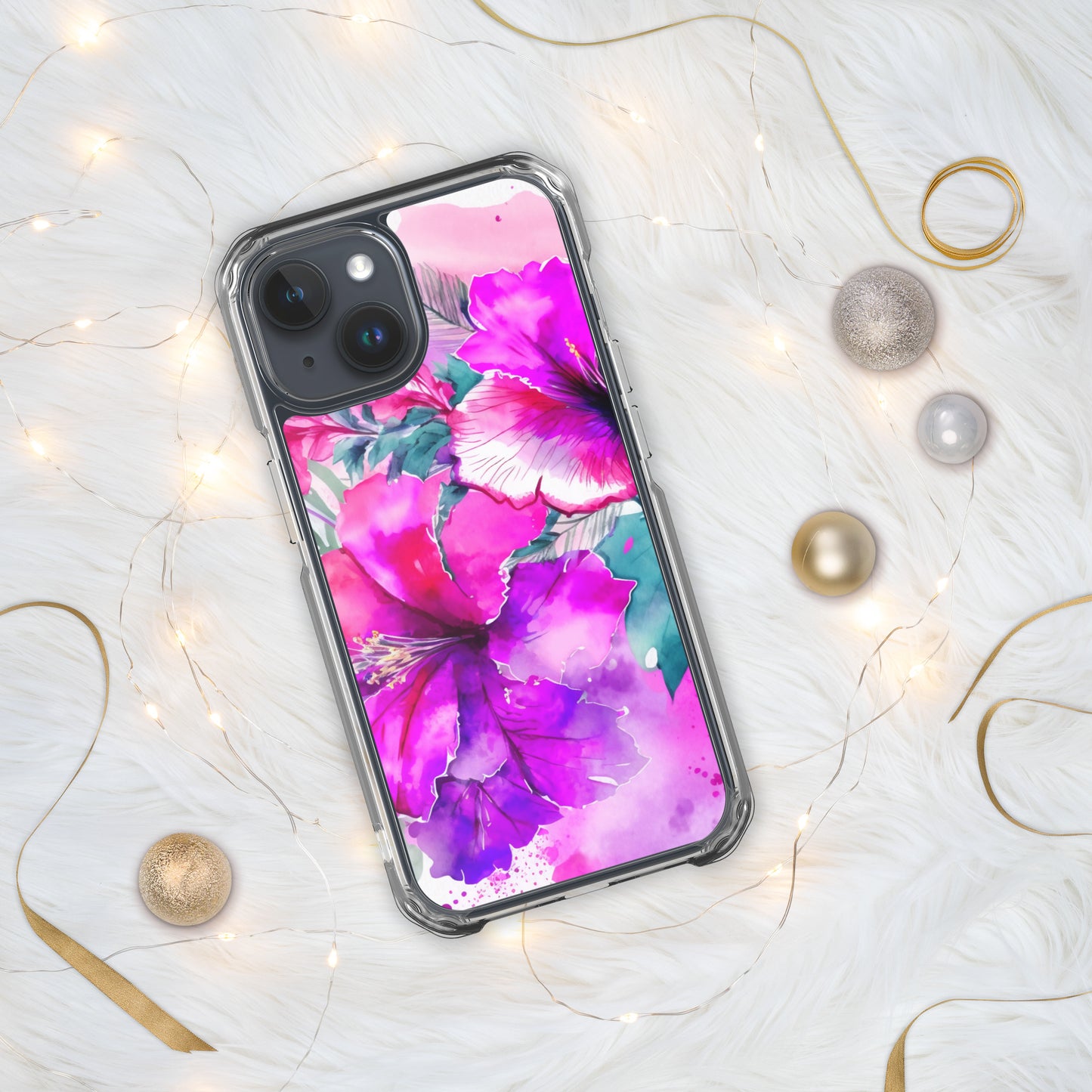 Clear Case for iPhone®, pink and purple hibisuc flower design, floral, multiple sizes