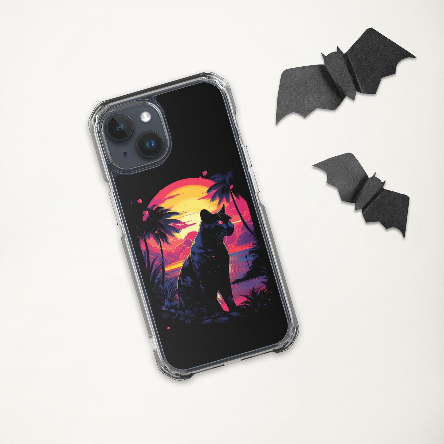 Panther Case for iPhone®, flexible, solid, black, fits various models, palm tree, sunset