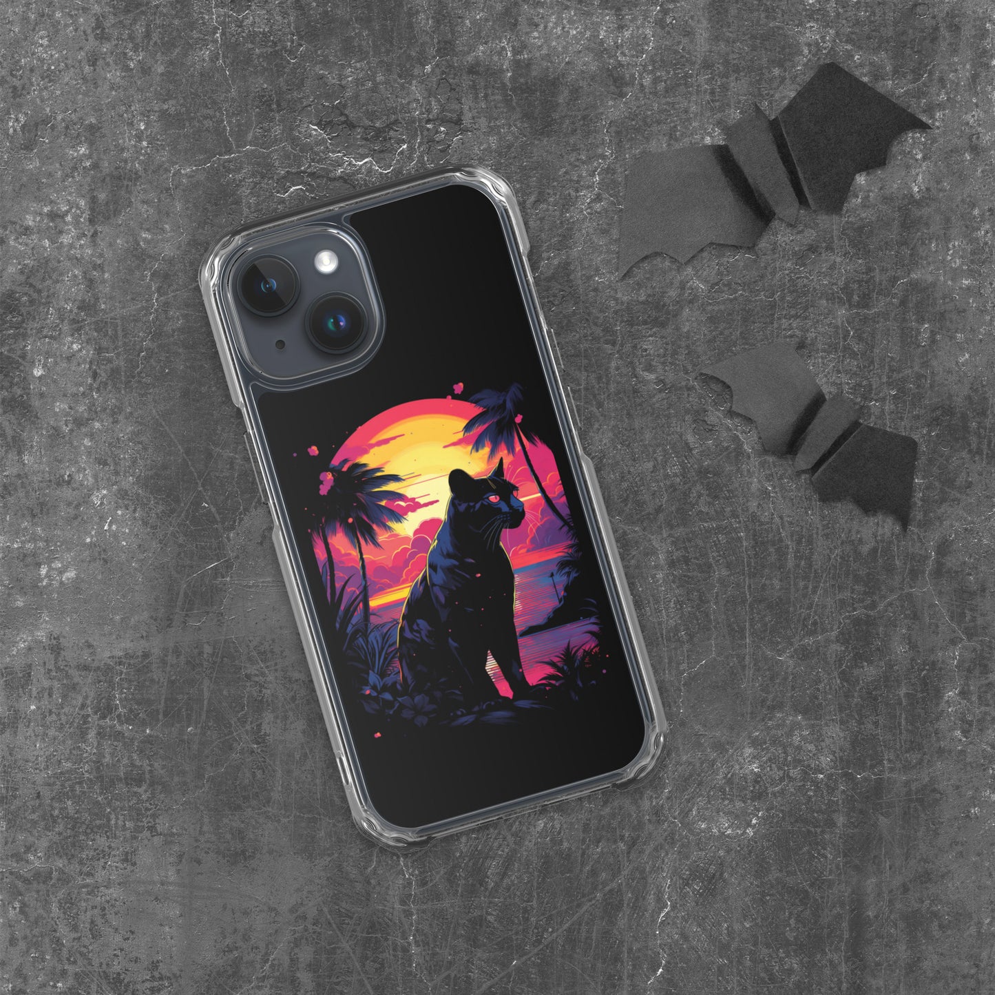 Panther Case for iPhone®, flexible, solid, black, fits various models, palm tree, sunset